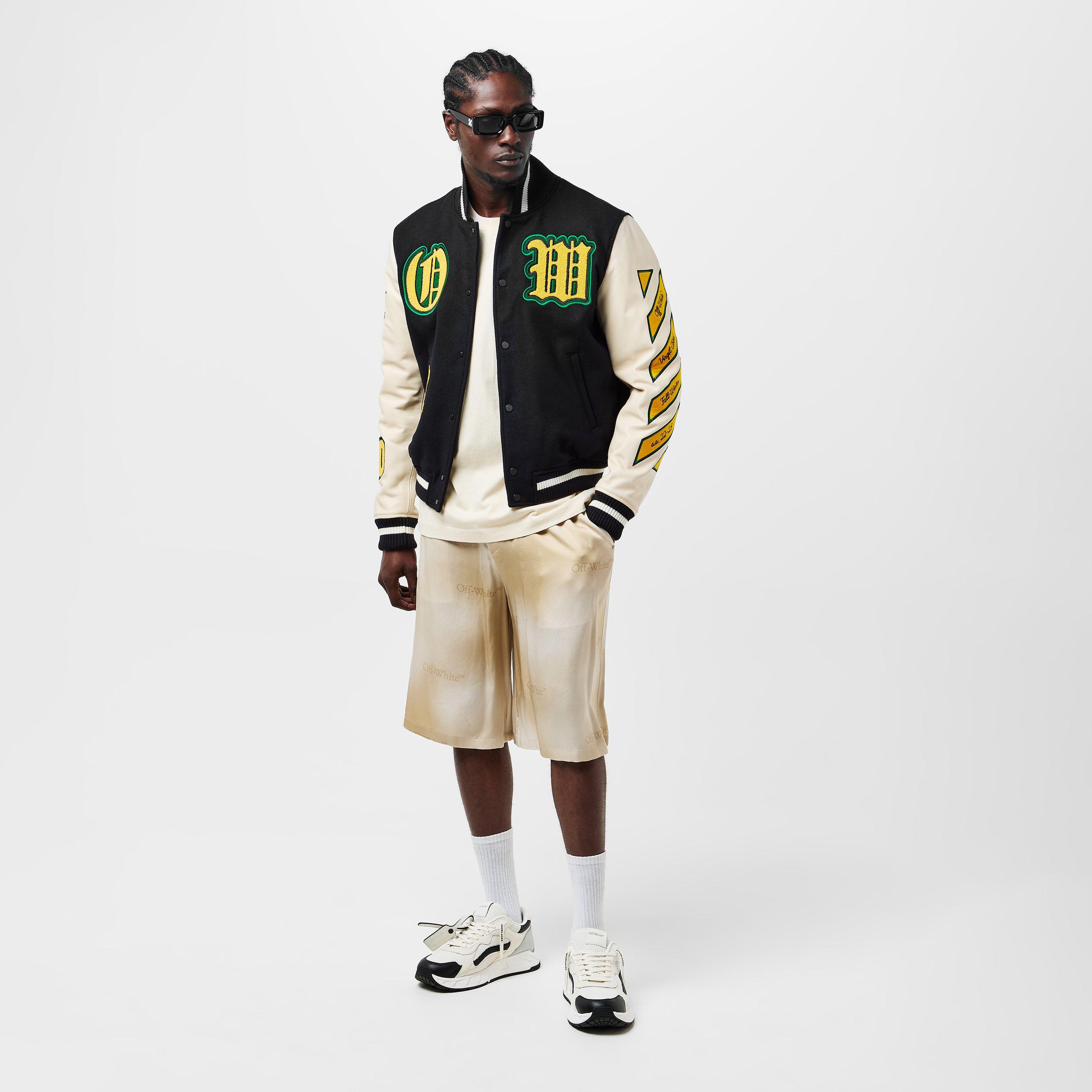 Black - Off White - Men's Leather Jacket - 6