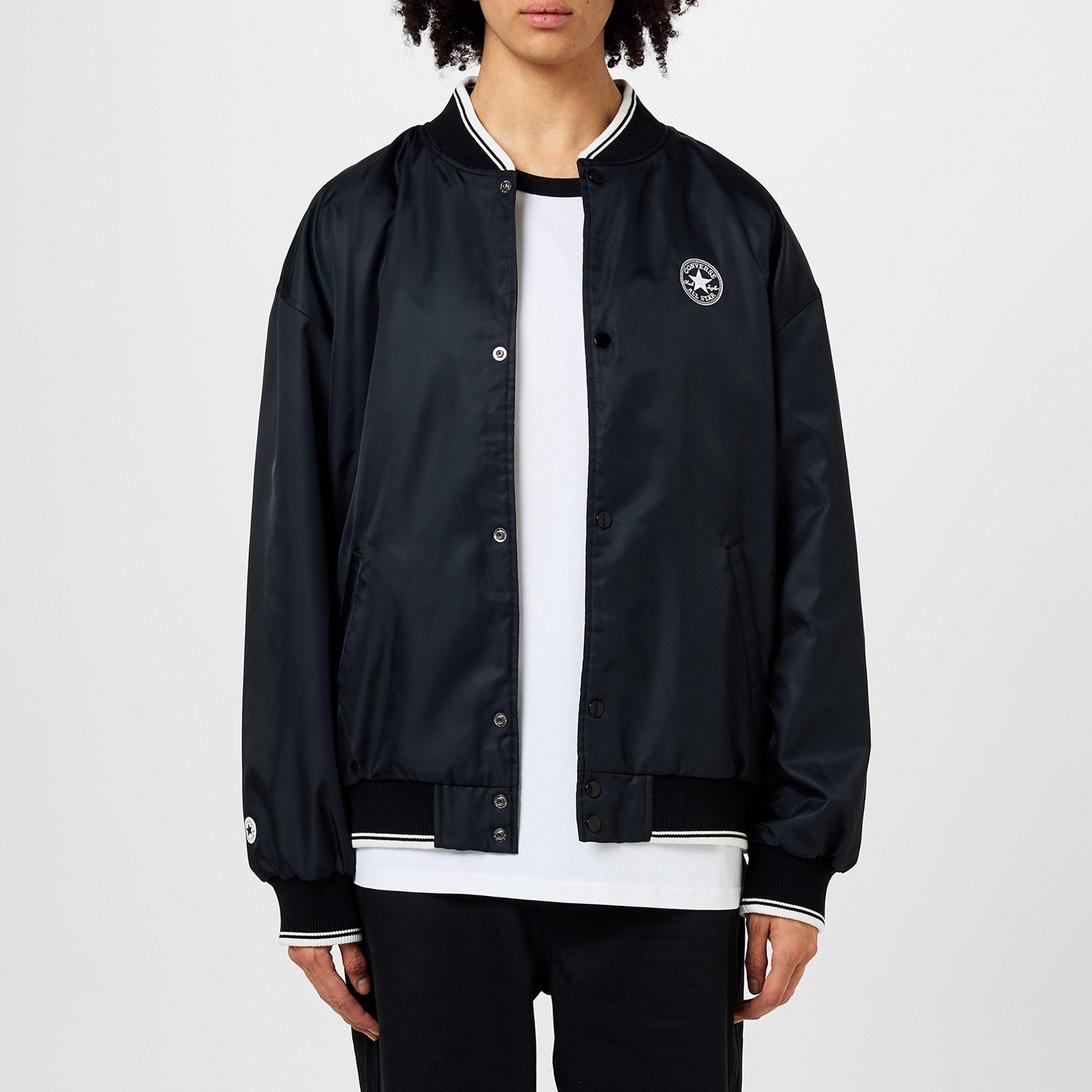 Black 001 - Converse - Men's Retro Snap-Button Varsity Jacket - 2