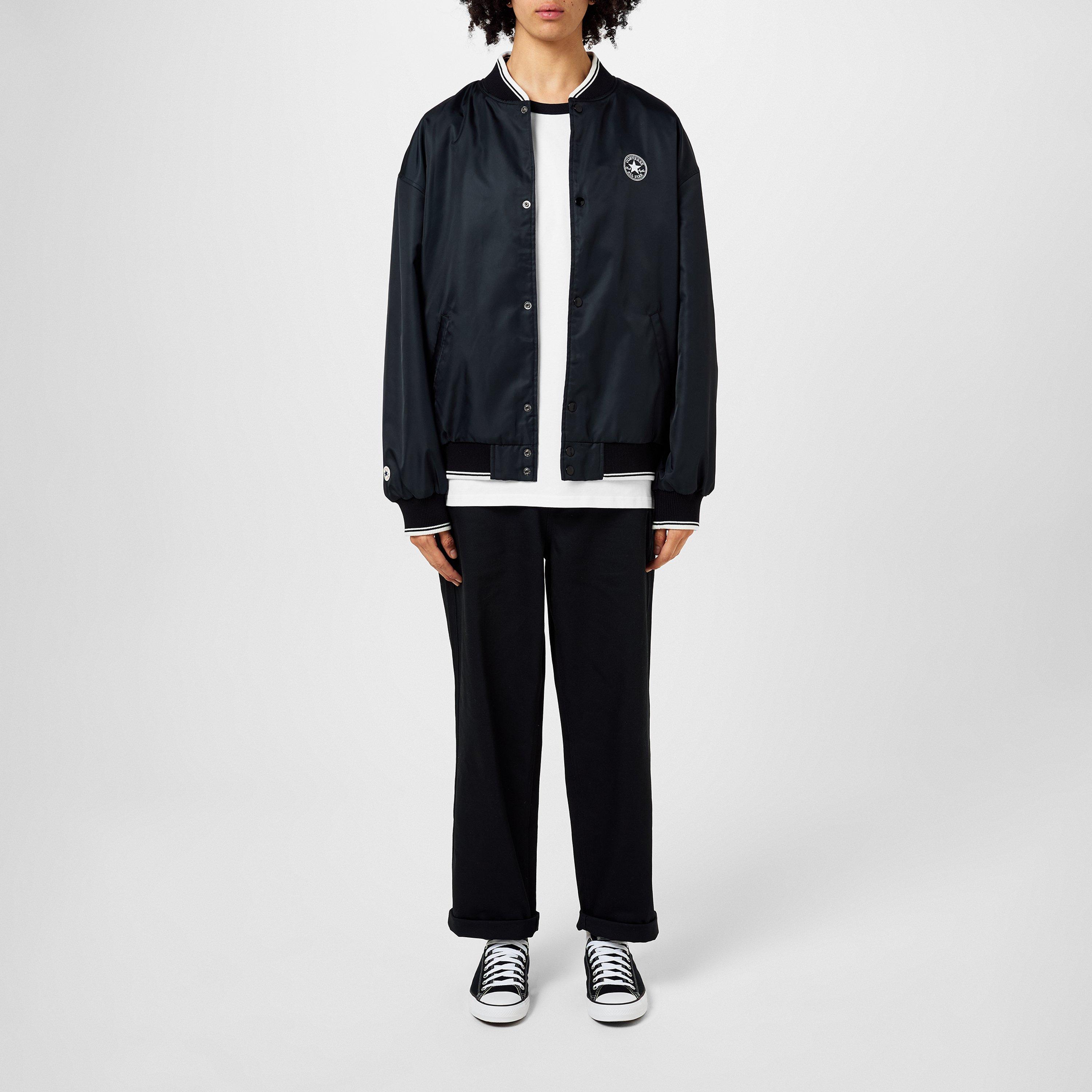 Black 001 - Converse - Men's Retro Snap-Button Varsity Jacket - 5