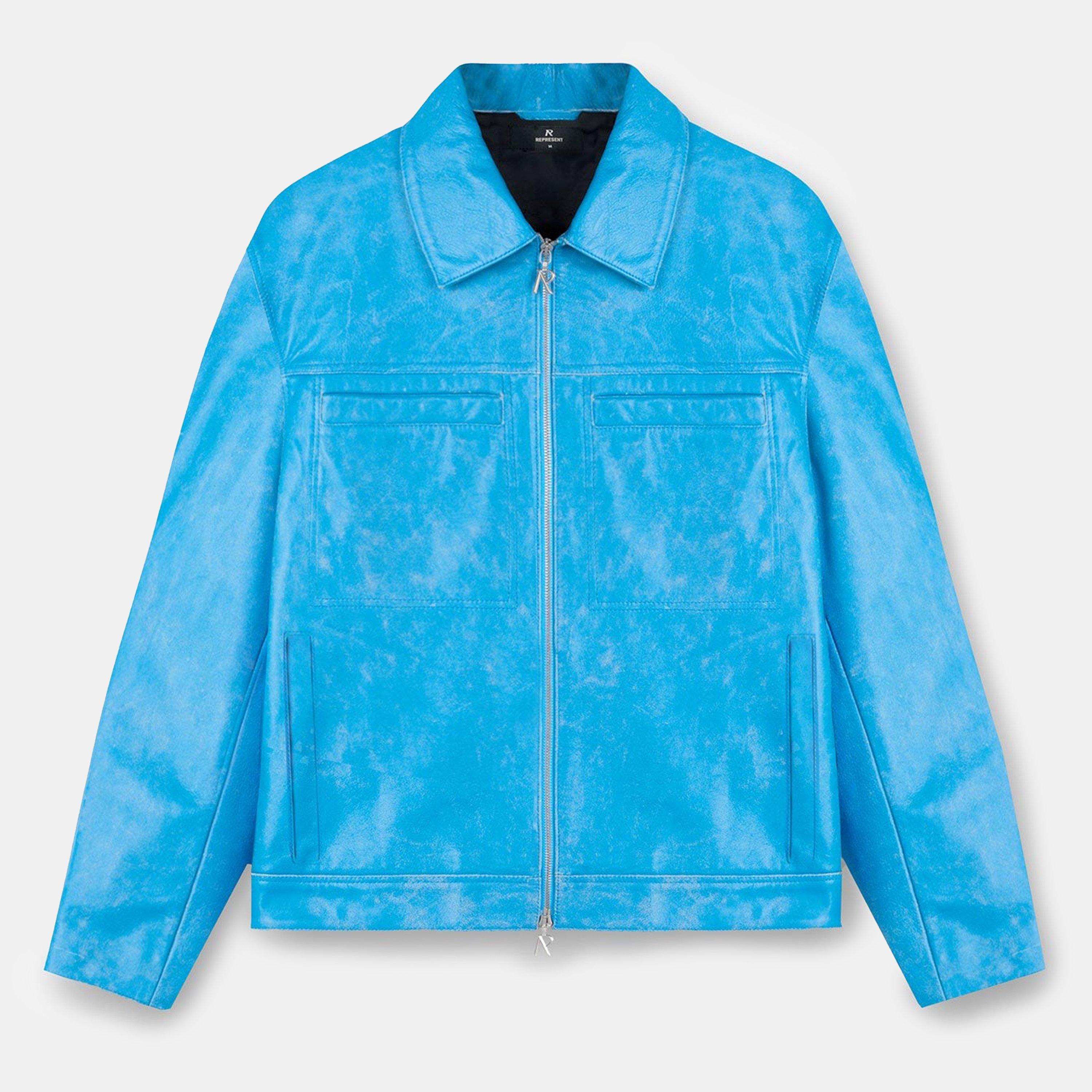 Electric Blue - Represent - Men's Leather Panelled Tailored Fit Jacket
