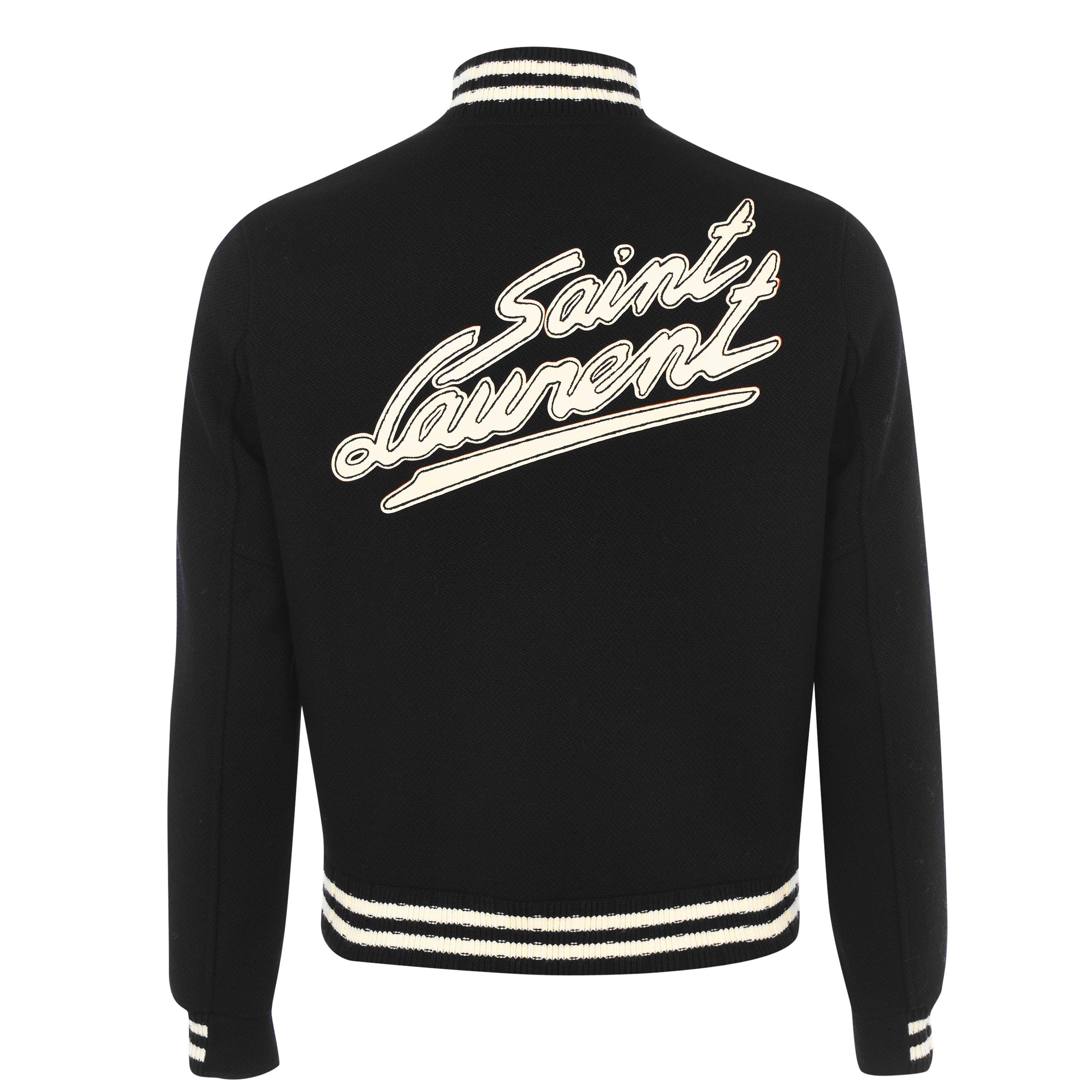 Noir - Saint Laurent - Men's  Teddy Wool Long Sleeve Stand Collar Varsity Jacket - 6