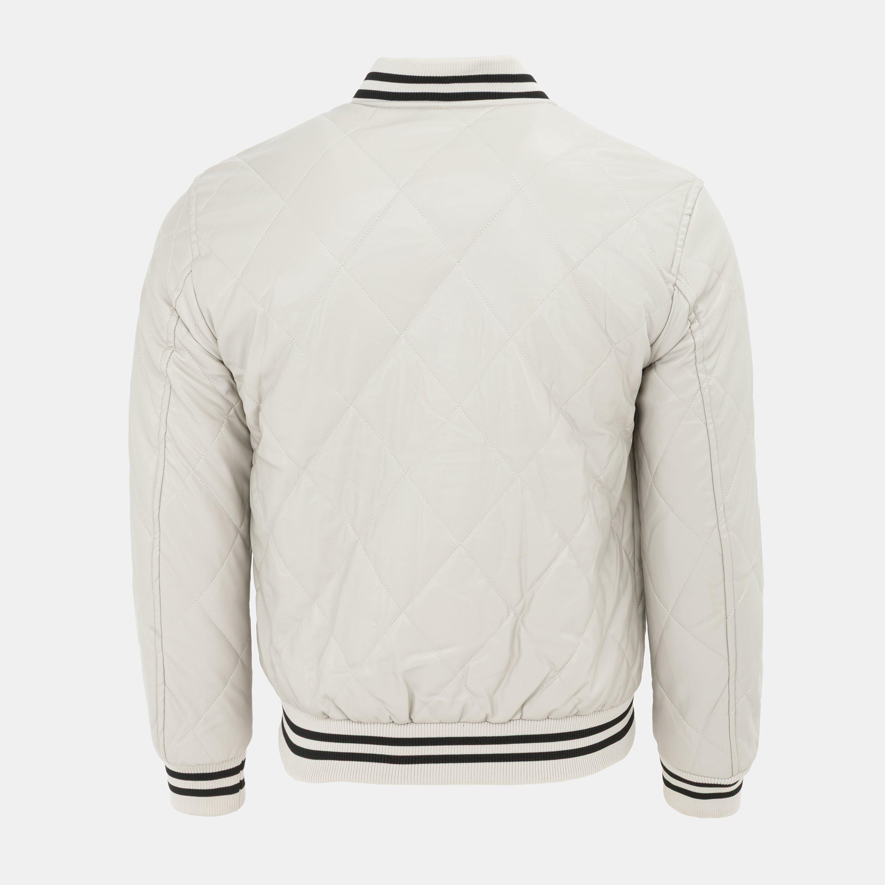 White - Firetrap - Men's Faux Leather Button Long Sleeve Quilted Jacket - 2