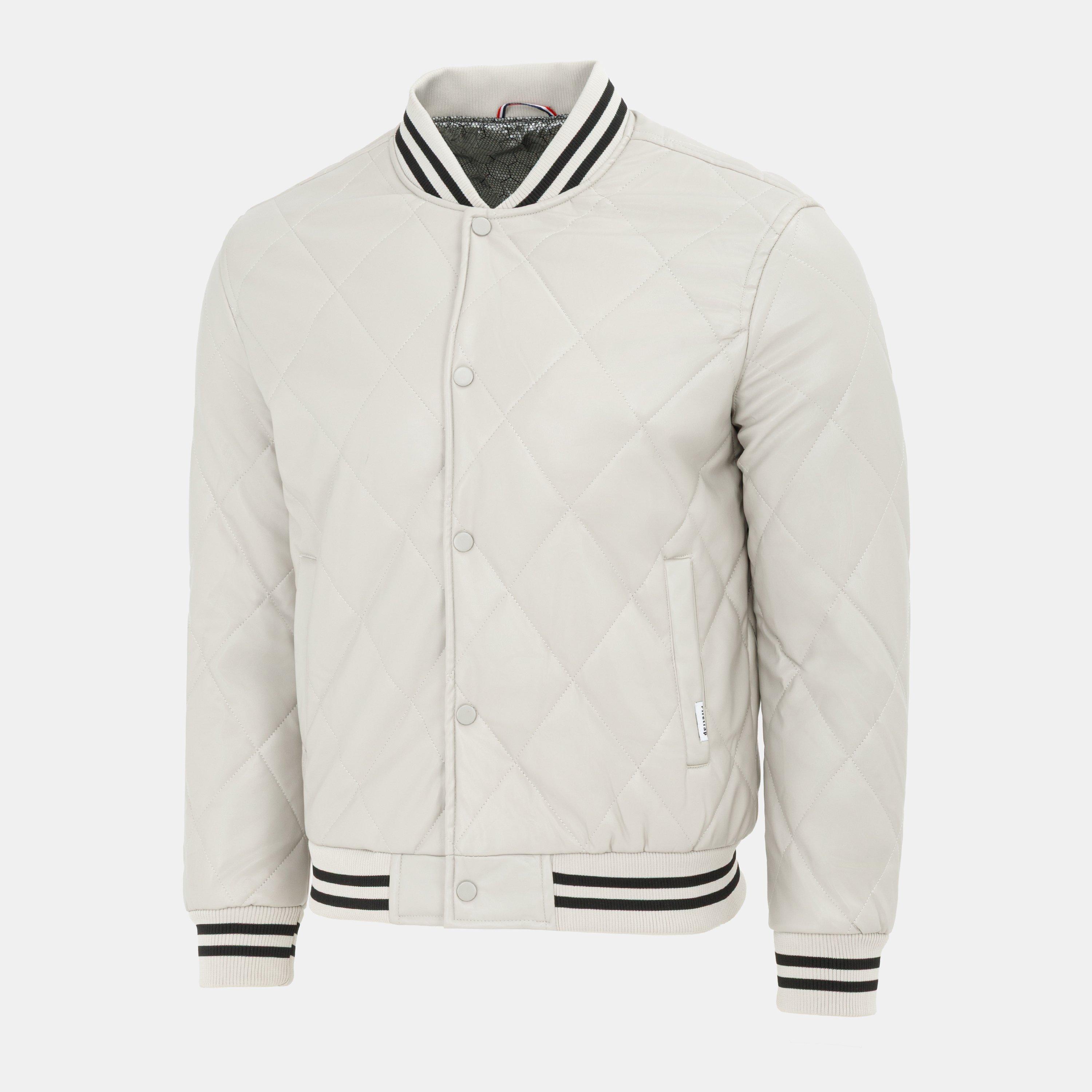 White - Firetrap - Men's Faux Leather Button Long Sleeve Quilted Jacket - 3