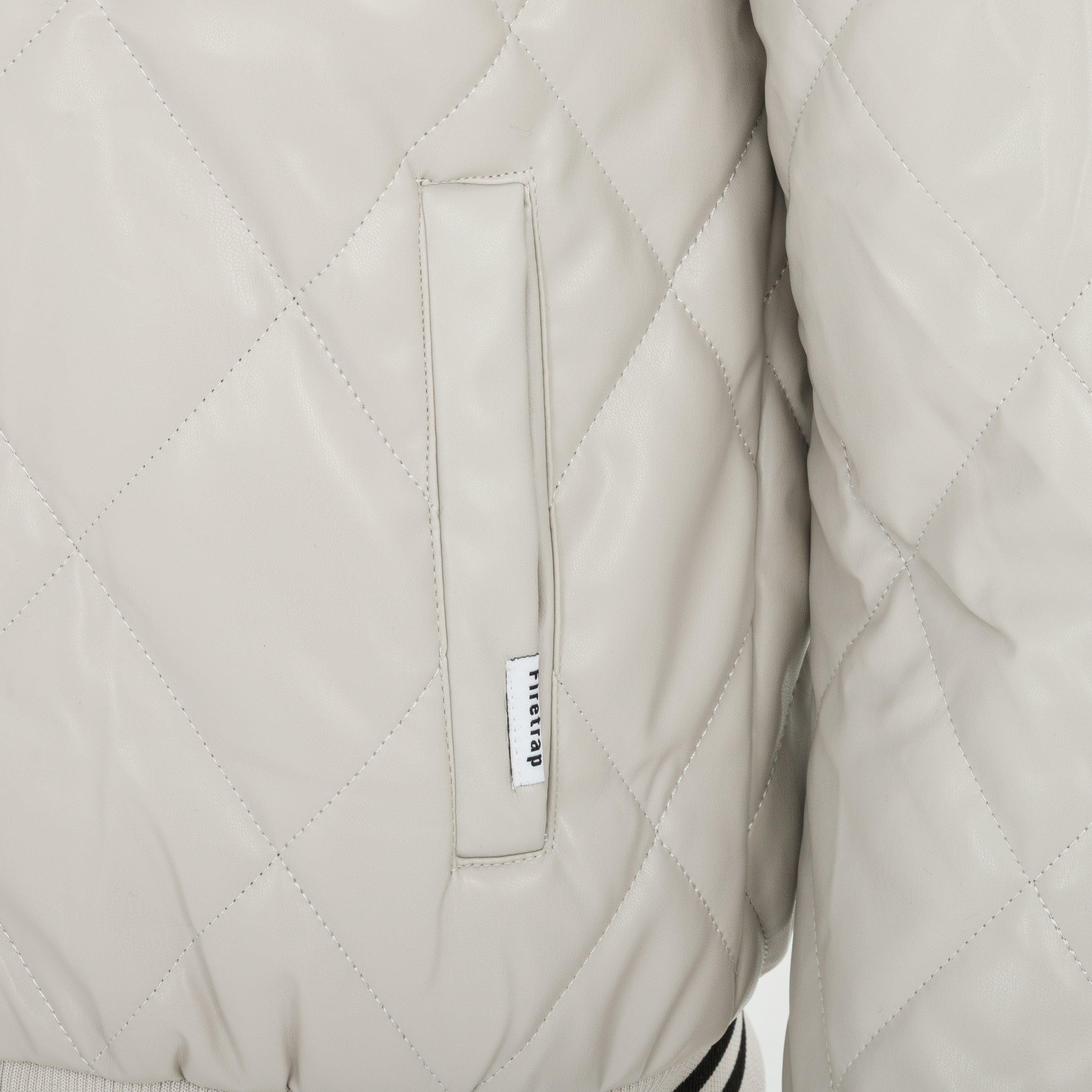 White - Firetrap - Men's Faux Leather Button Long Sleeve Quilted Jacket - 4