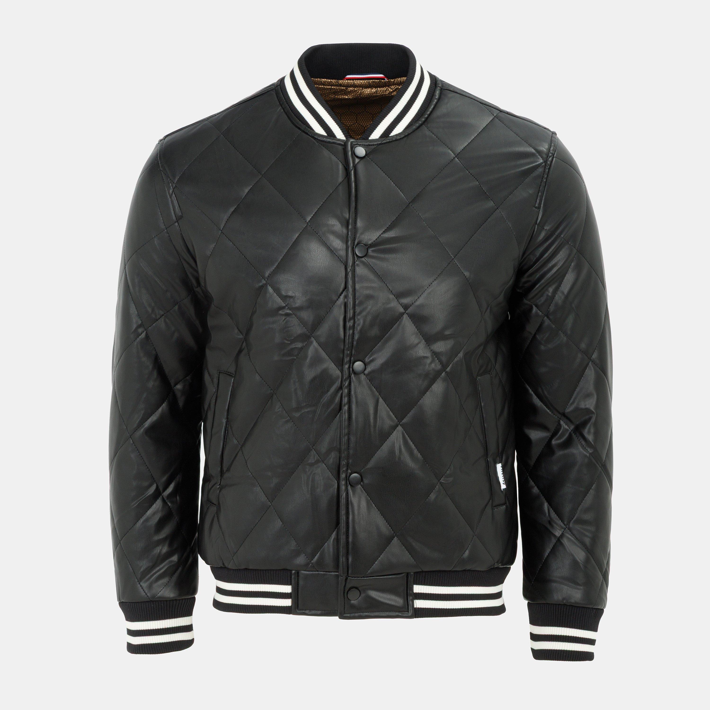 мъжко яке 's Faux Leather Button Long Sleeve Quilted