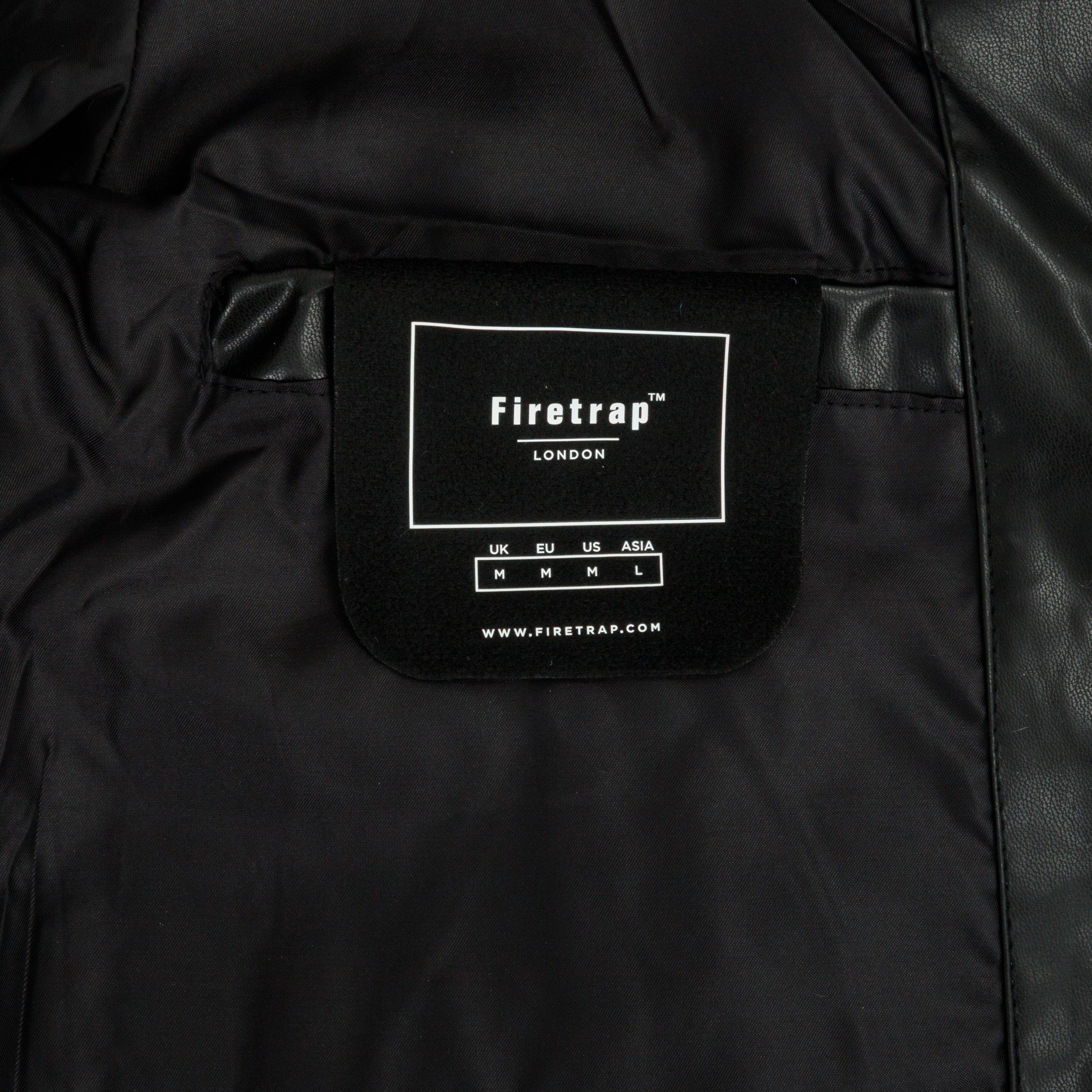 Black - Firetrap - Men's Faux Leather Button Long Sleeve Quilted Jacket - 7