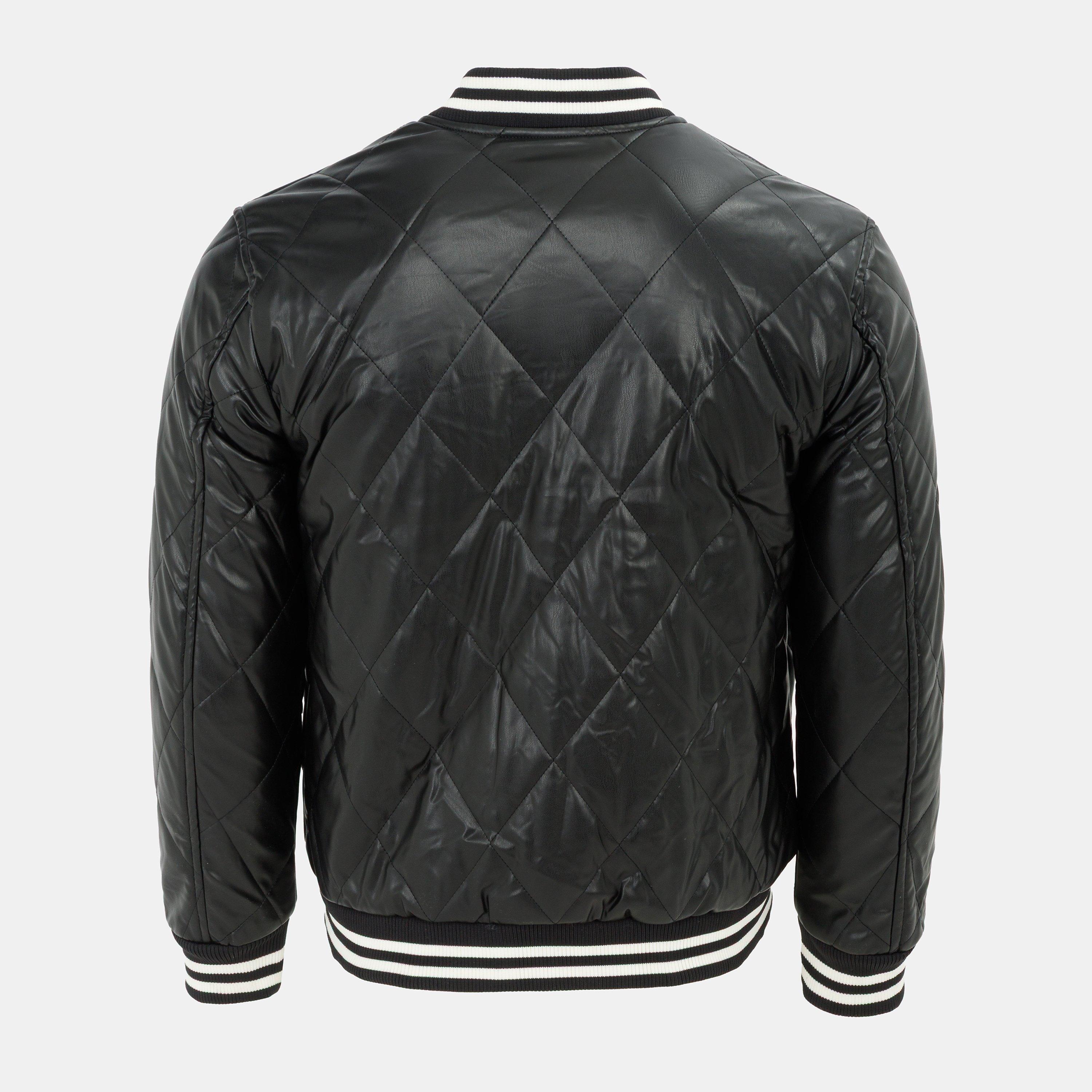 Black - Firetrap - Men's Faux Leather Button Long Sleeve Quilted Jacket - 2