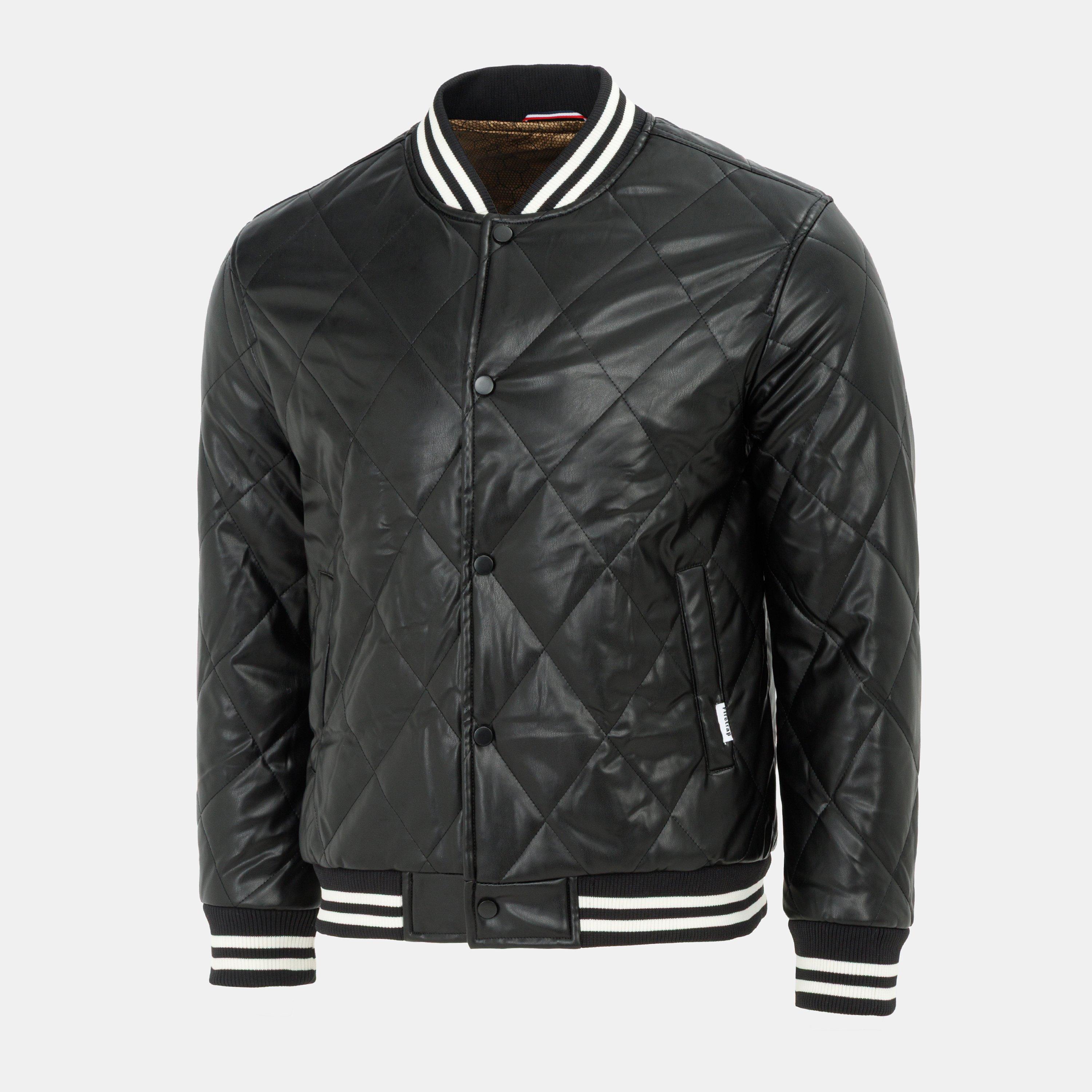 Black - Firetrap - Men's Faux Leather Button Long Sleeve Quilted Jacket - 3