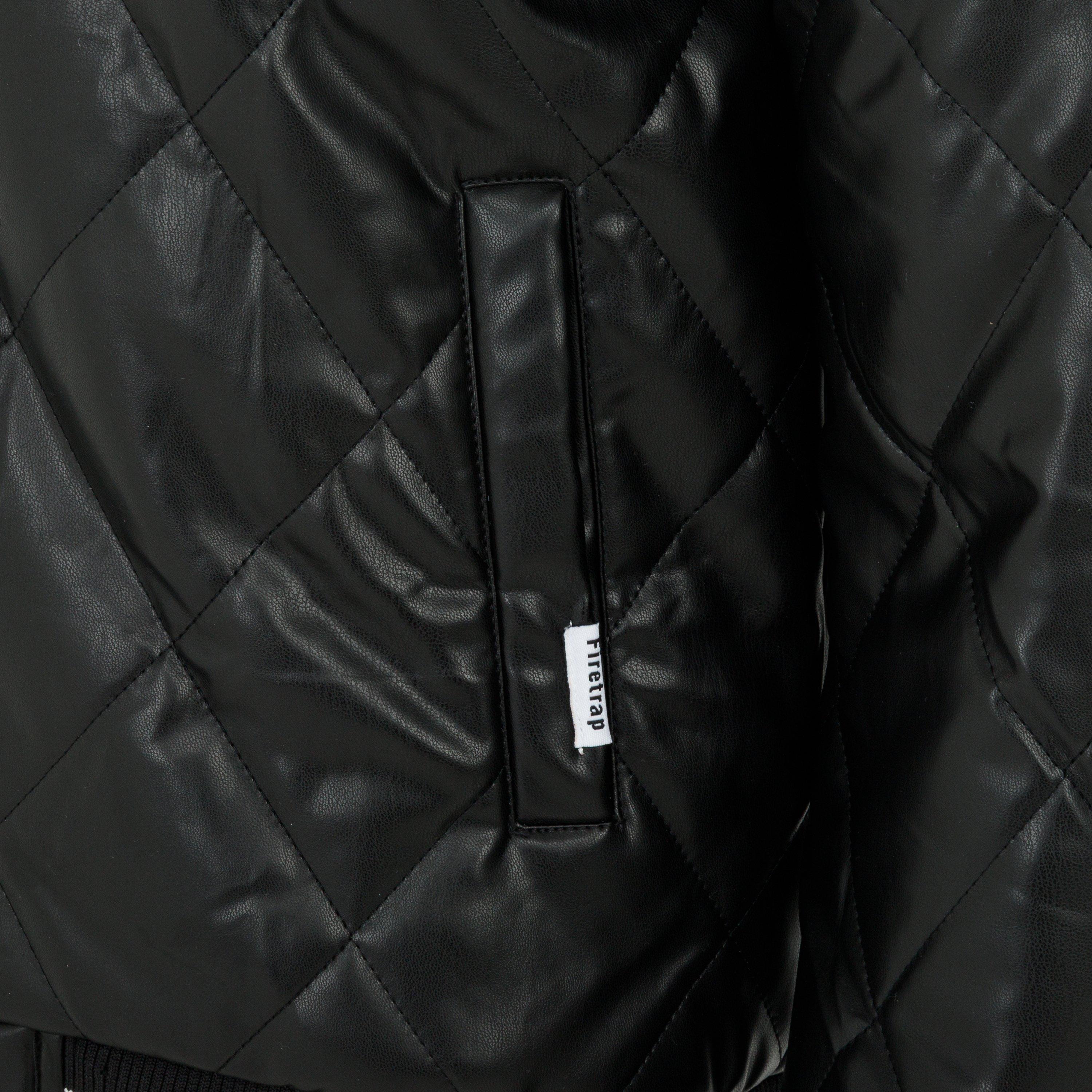 Black - Firetrap - Men's Faux Leather Button Long Sleeve Quilted Jacket - 4