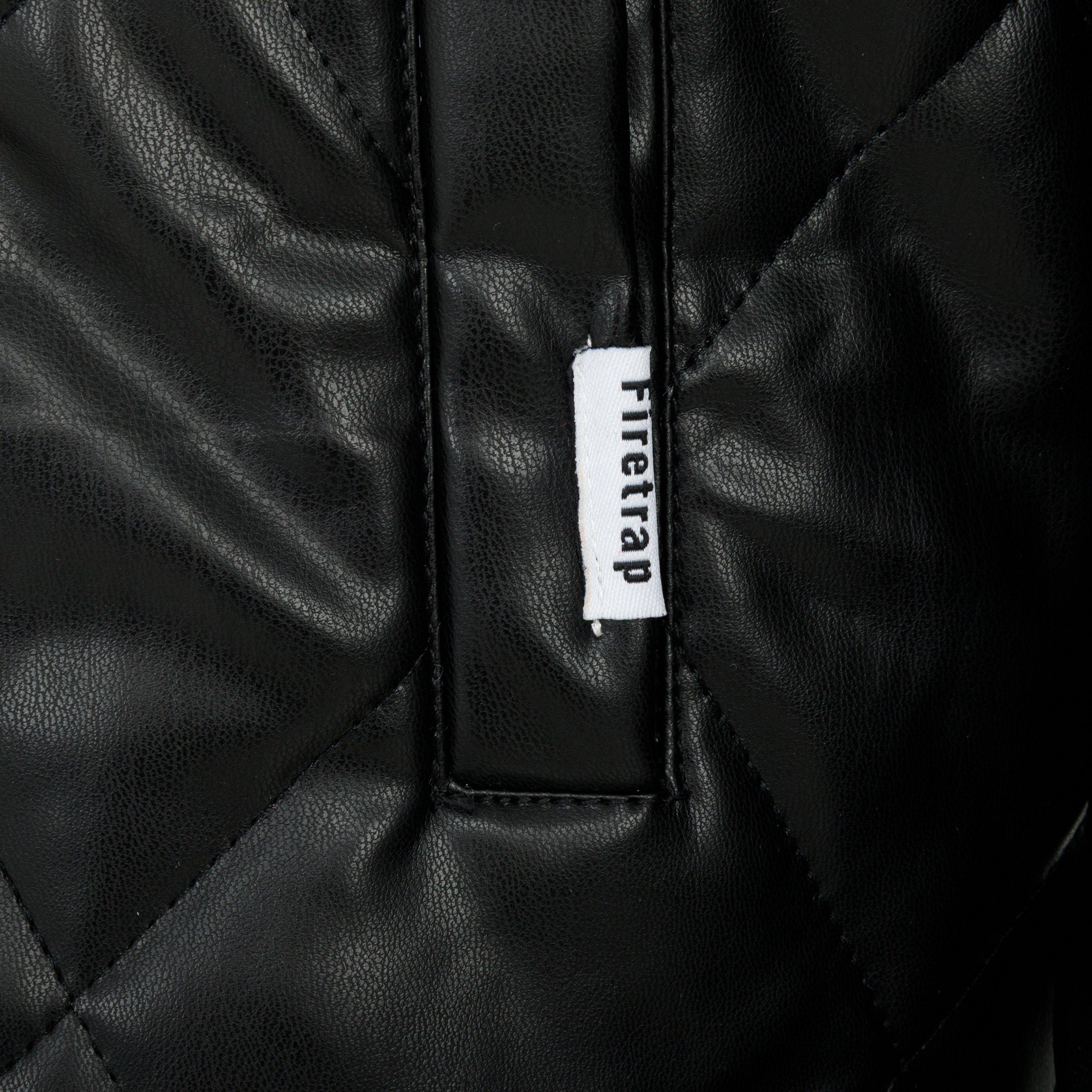 Black - Firetrap - Men's Faux Leather Button Long Sleeve Quilted Jacket - 6