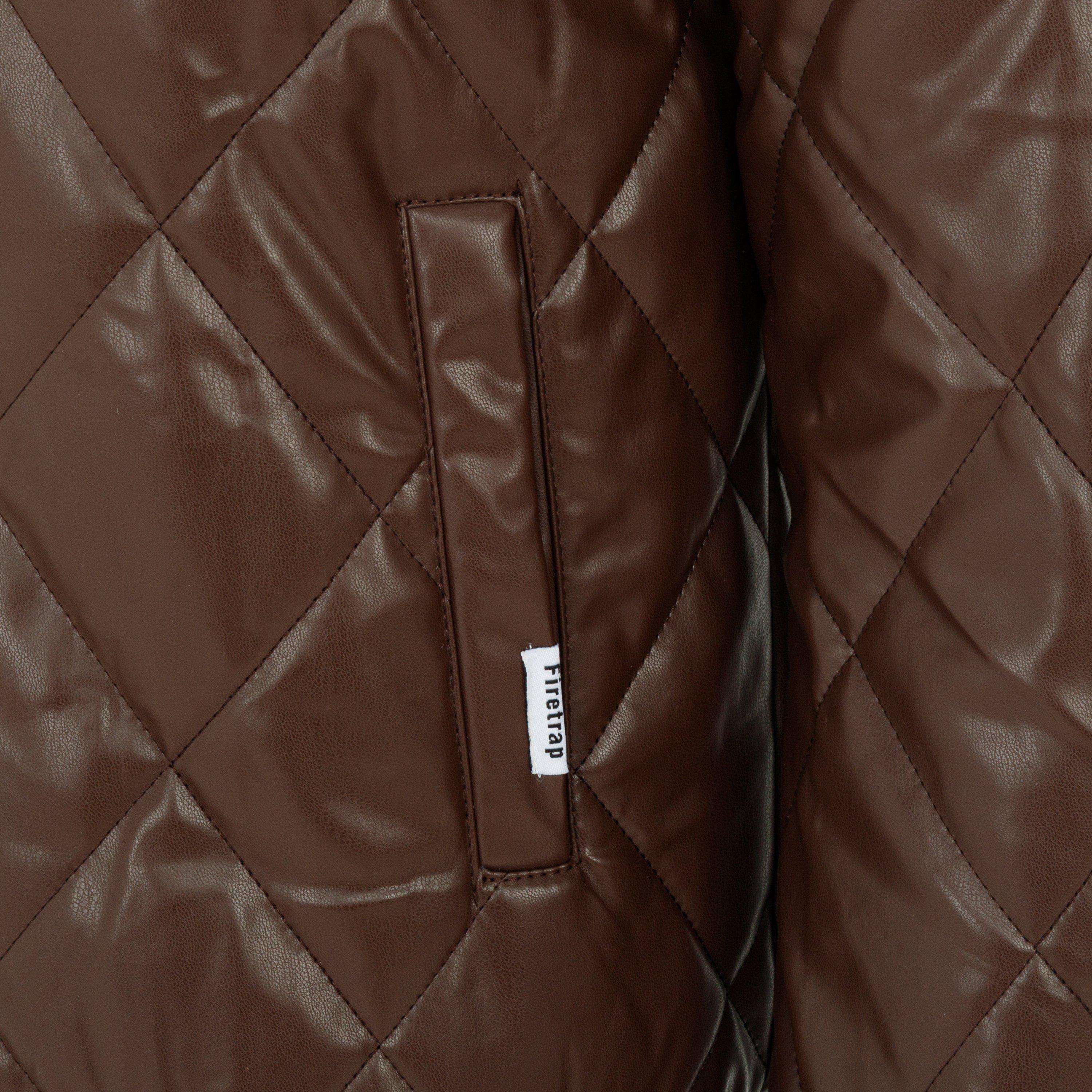Coffee - Firetrap - PU Quilt Jacket Mens - 4
