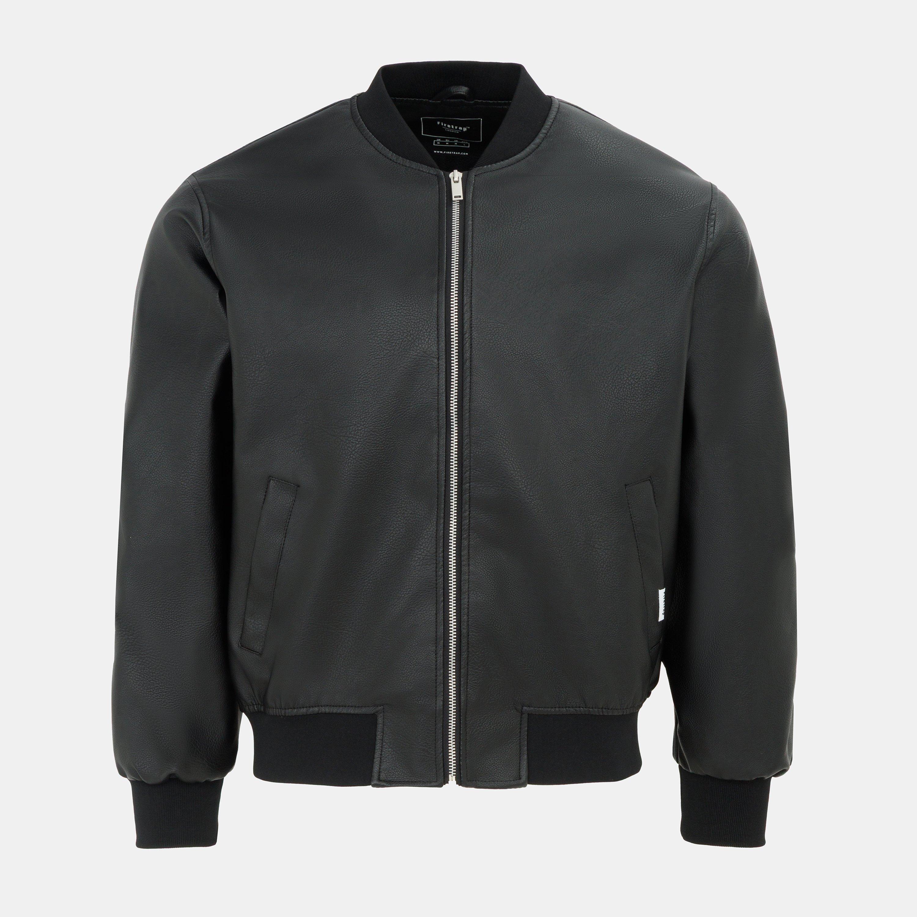 Black - Firetrap - Men's PU Quilt Faux Leather Funnel Neck Bomber Jacket - 1