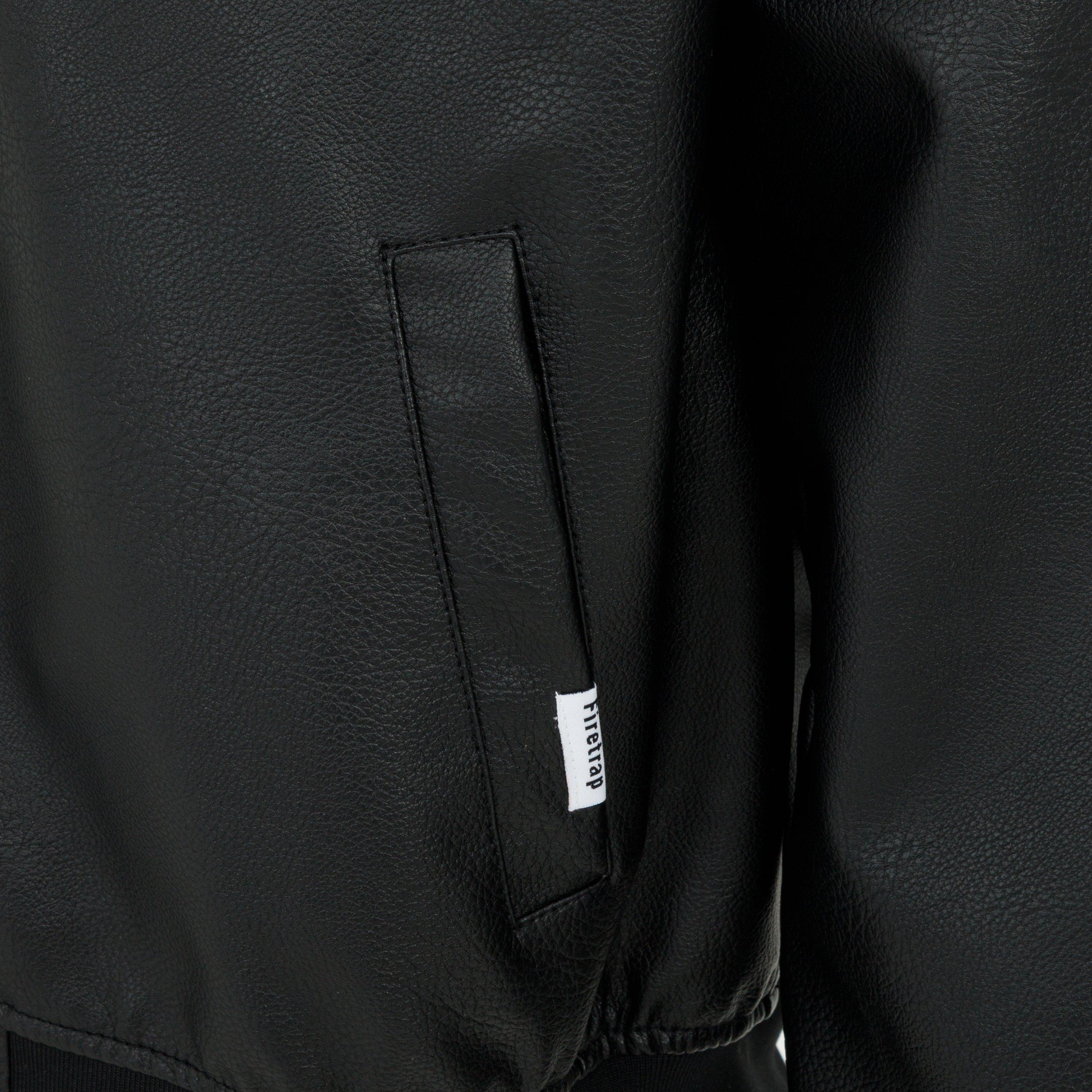 Negro - Firetrap - PU Quilt Faux Leather Funnel Neck Bomber Jacket - 4