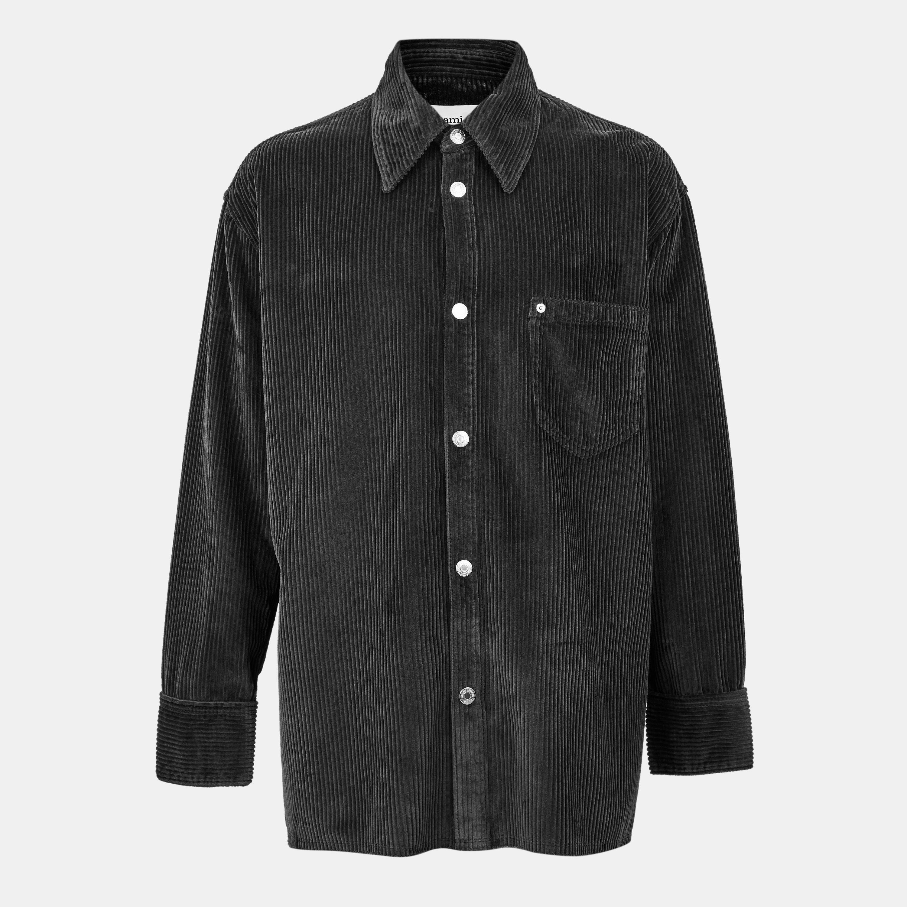 Ami Paris Men's Anthracite 020 Jumbo Cord Relaxed Fit Overshirt - Small