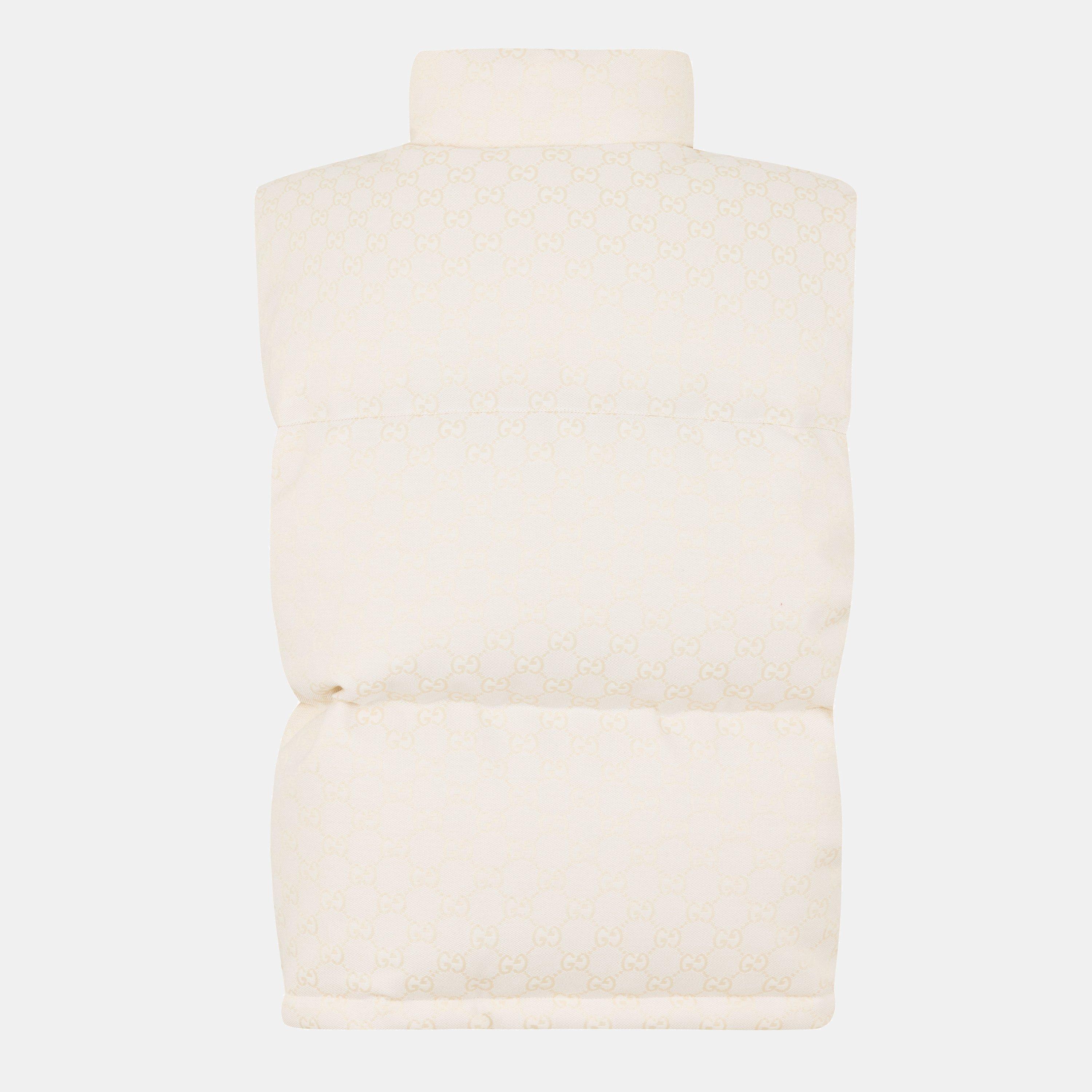 Cream 9042 - Gucci - Women's Canvas Cotton Feather Down Stand Collar Gilet - 2