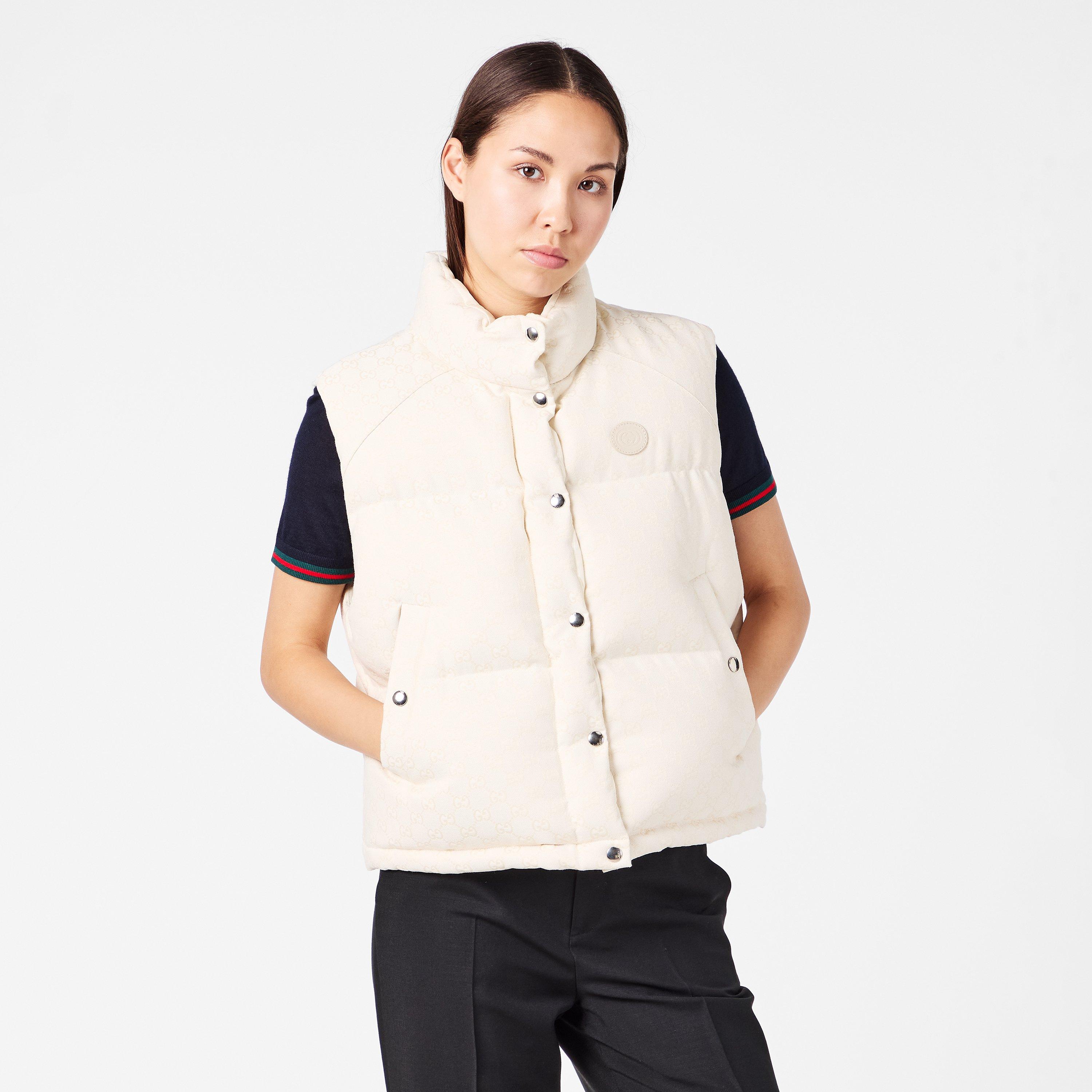 Cream 9042 - Gucci - Women's Canvas Cotton Feather Down Stand Collar Gilet - 3