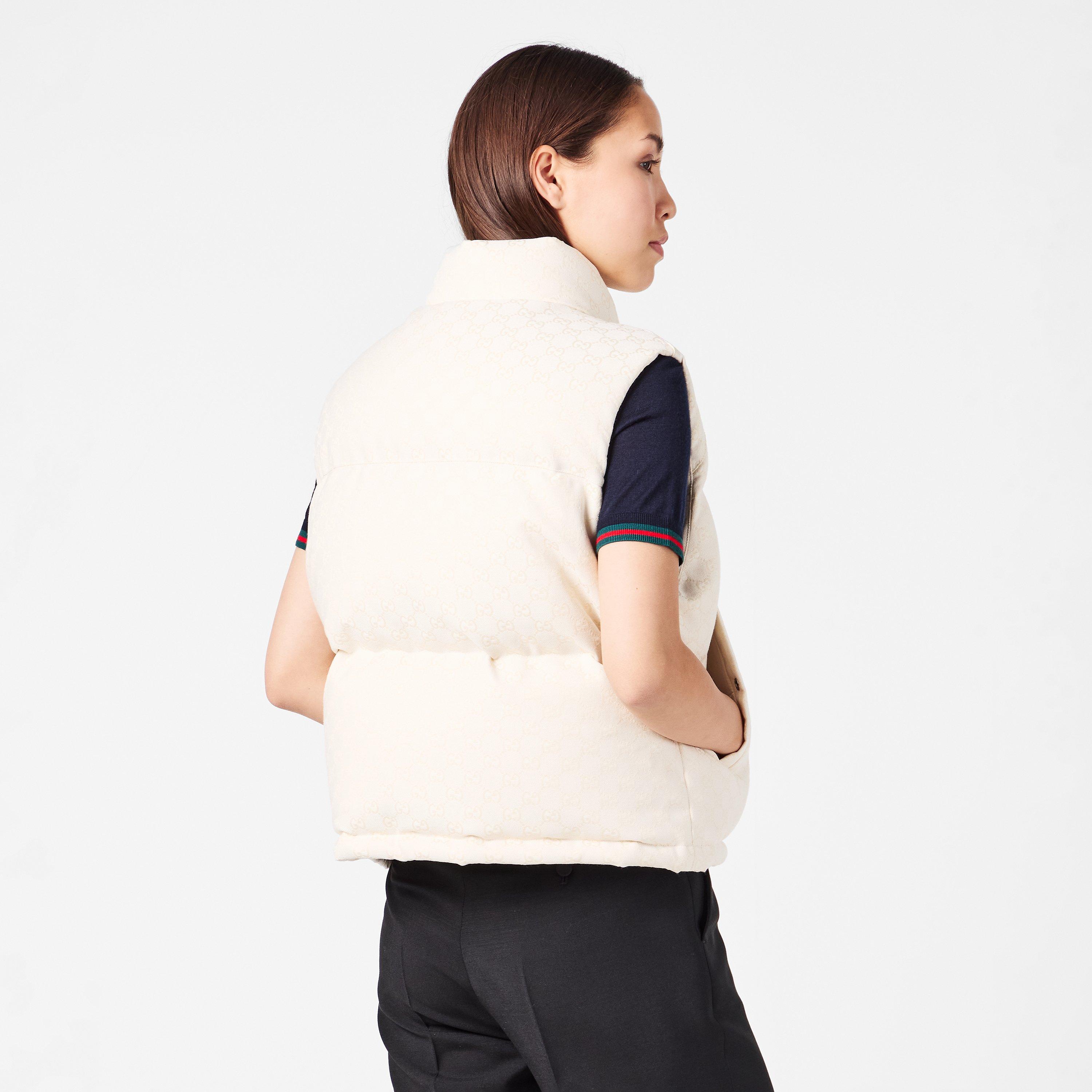 Cream 9042 - Gucci - Women's Canvas Cotton Feather Down Stand Collar Gilet - 4