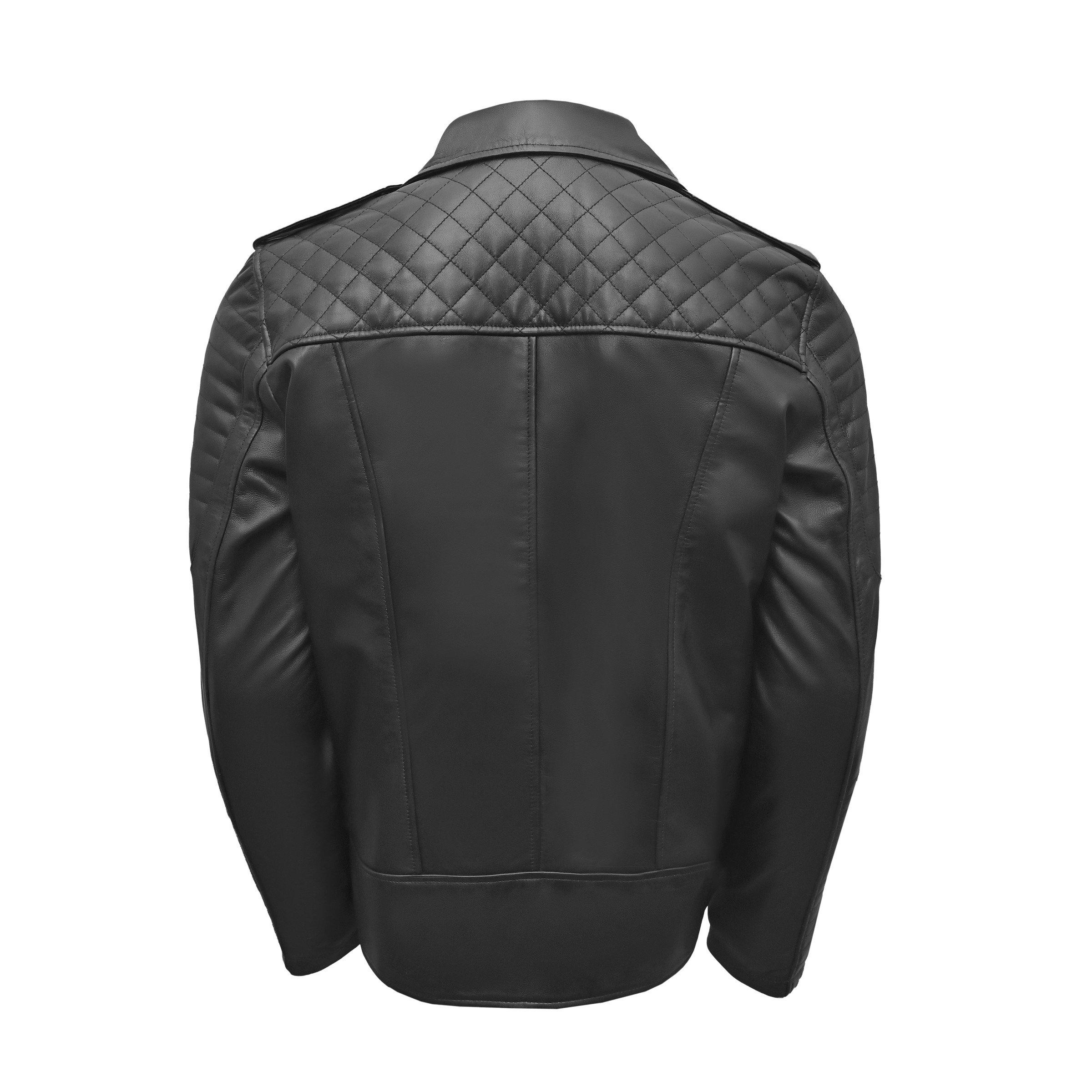 Black - Pretty Green - Men's Genuine Sheepskin Leather Biker Jacket - 2