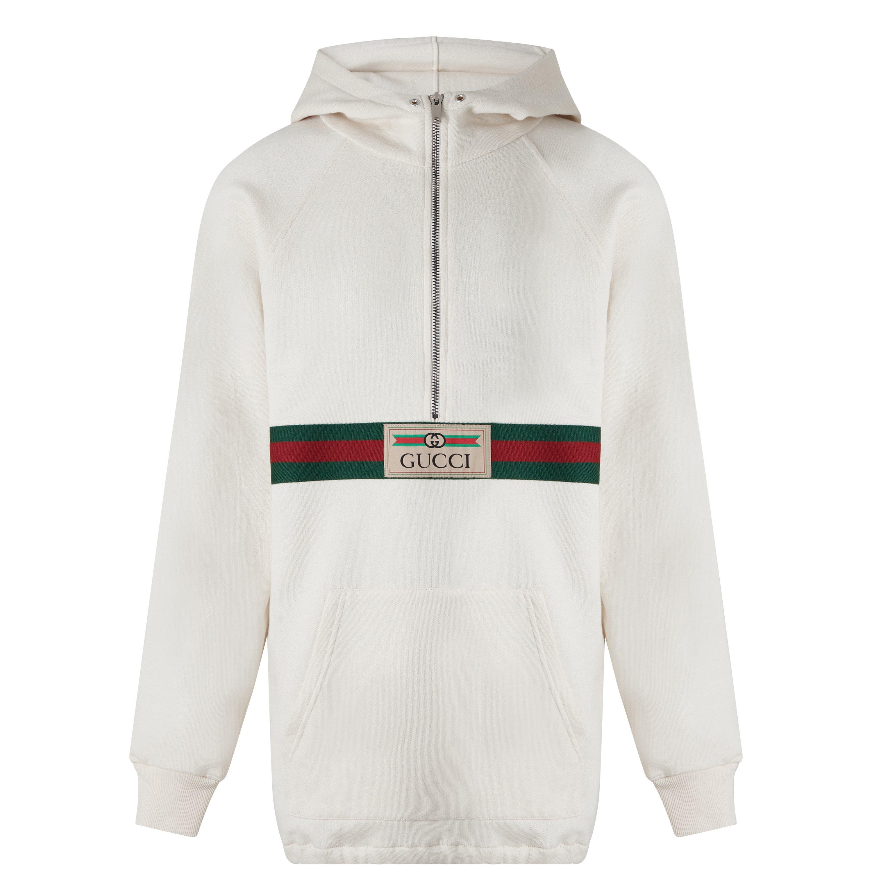 Beige 9061 - Gucci - Unisex Kids Cotton Half Zip Long Sleeve Hoodie - 1