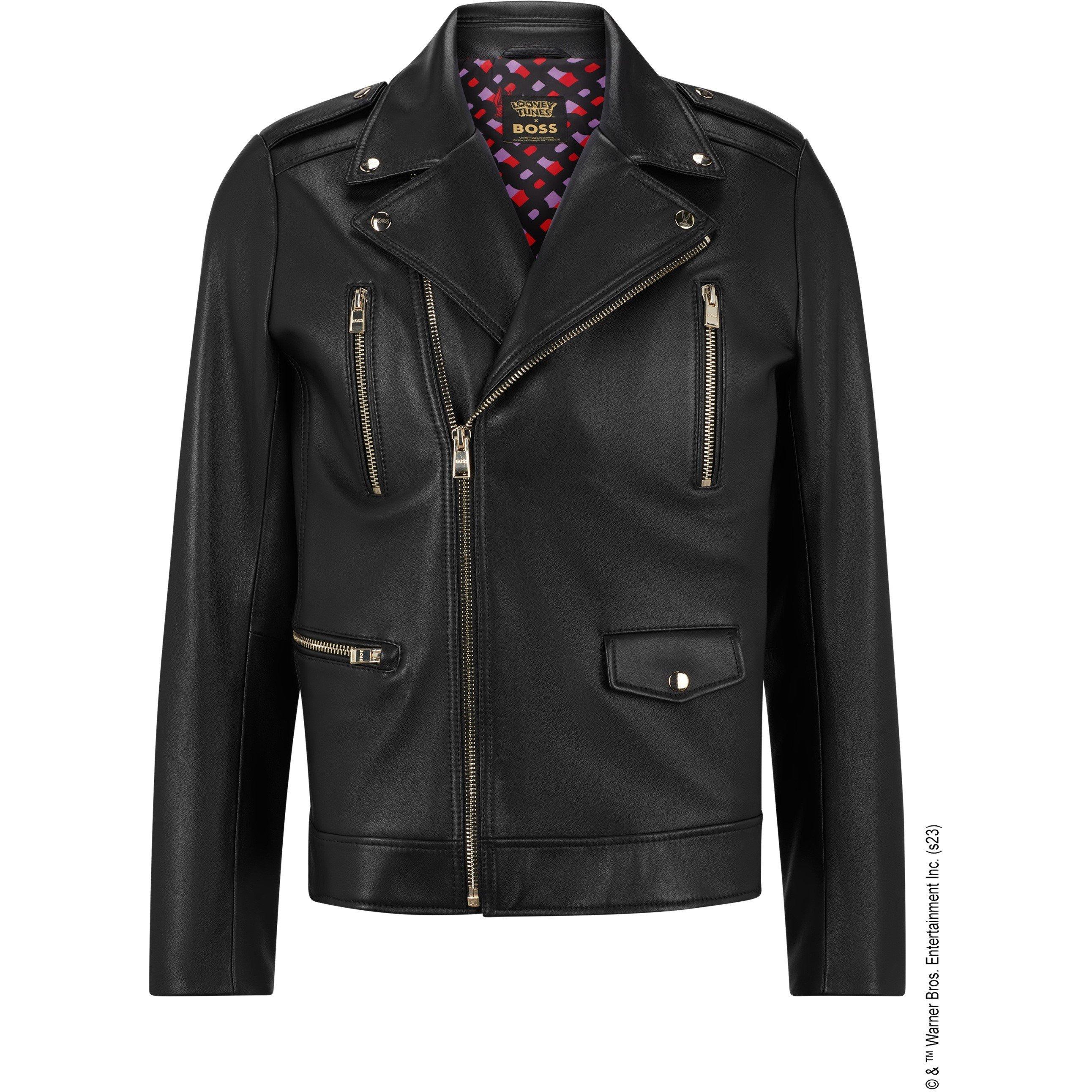 Black - Boss - Men's Munar Lny Leather Jacket