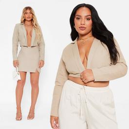 I Saw It First ISAWITFIRST Linen Blend Cropped Blazer Co Ord