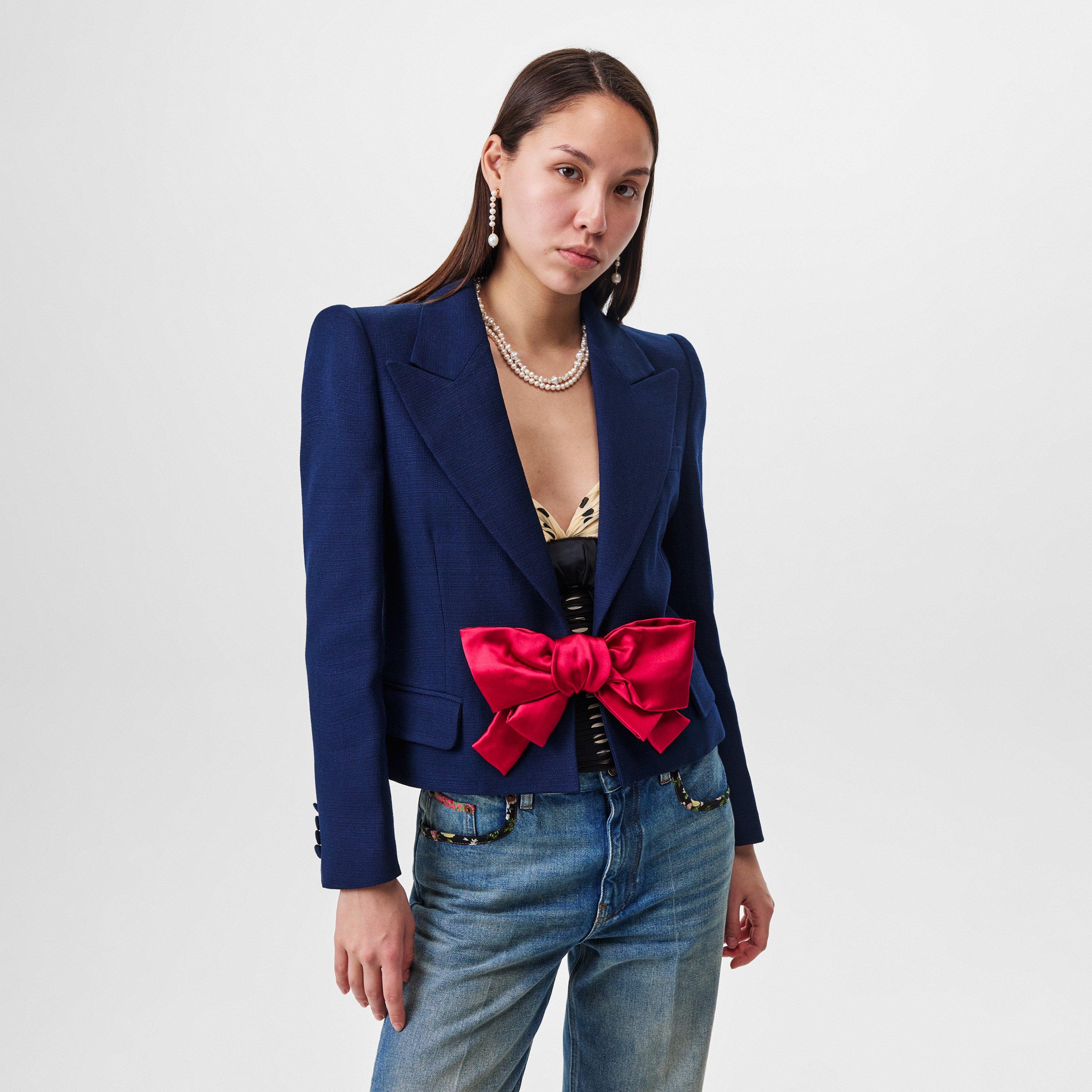 Provence Blue - Valentino - Women's Bow Wool Long Sleeve Blazer - 3