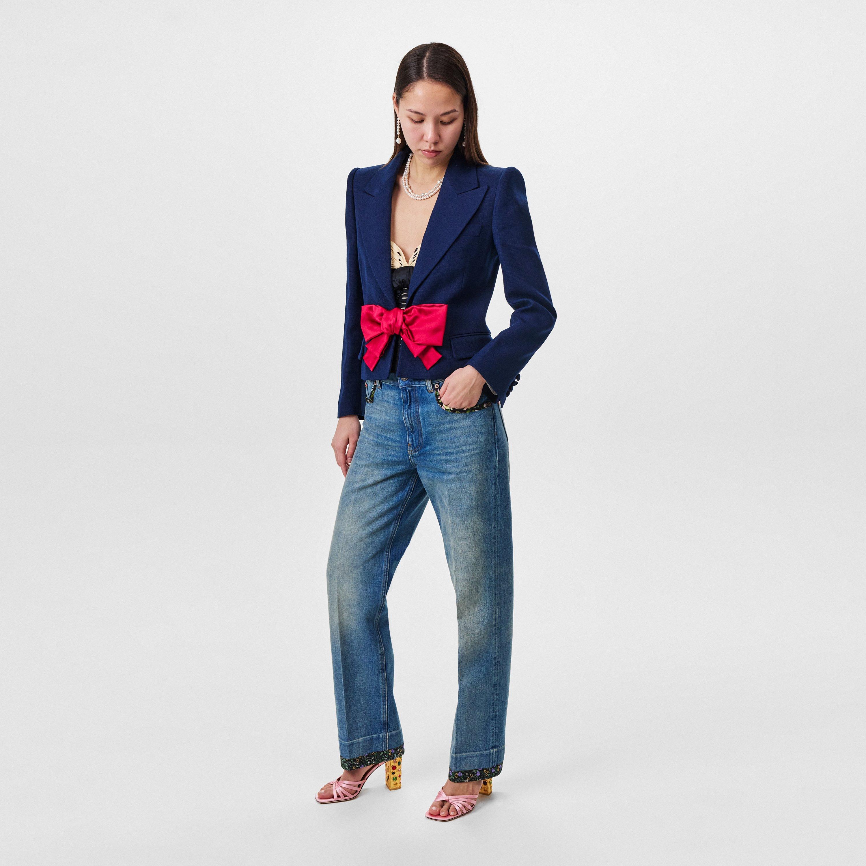 Provence Blue - Valentino - Women's Bow Wool Long Sleeve Blazer - 6