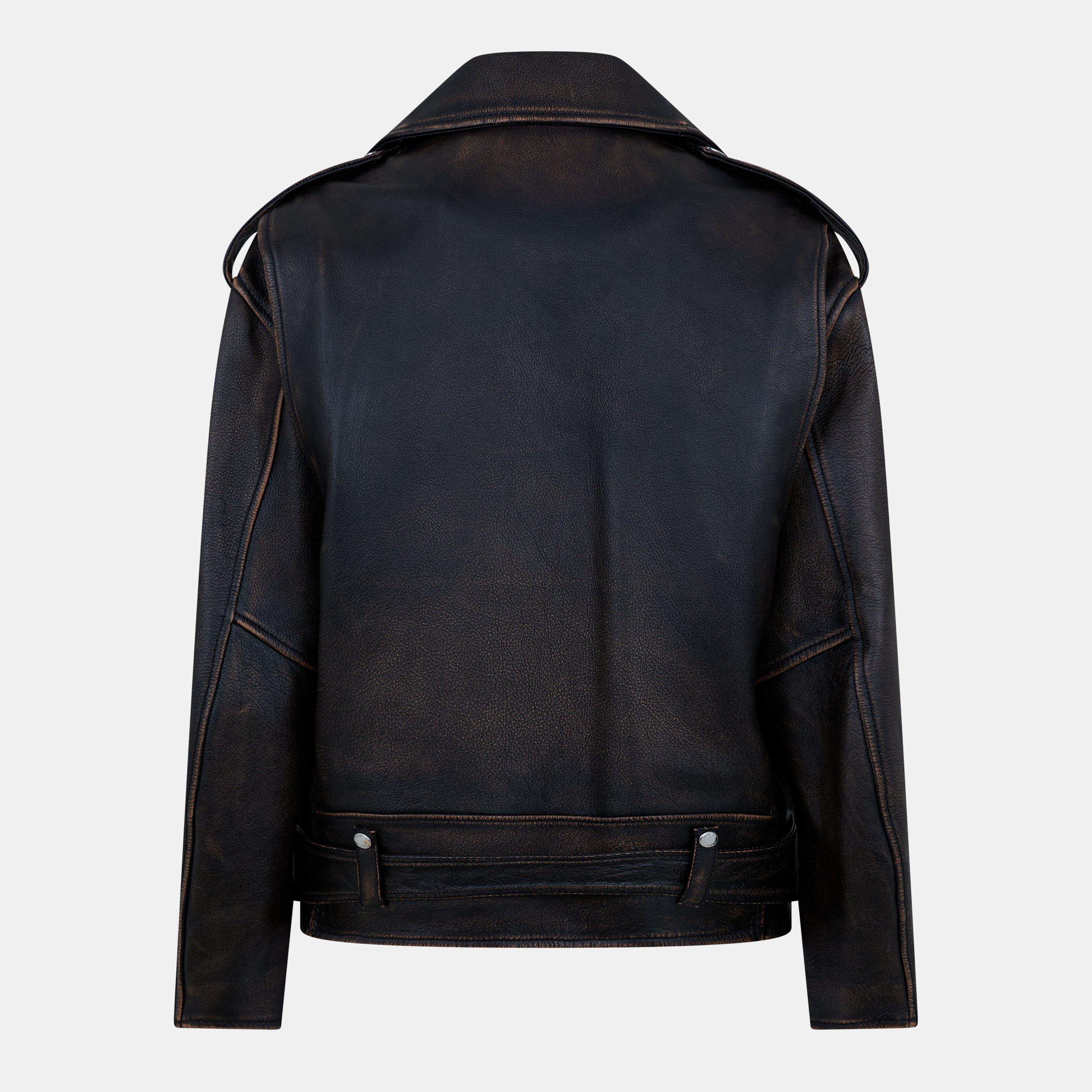 Dark Brown/Tan - Alexander McQueen - Women's Alex Peeling Textured Precision Tailored Leather Jacket - 2