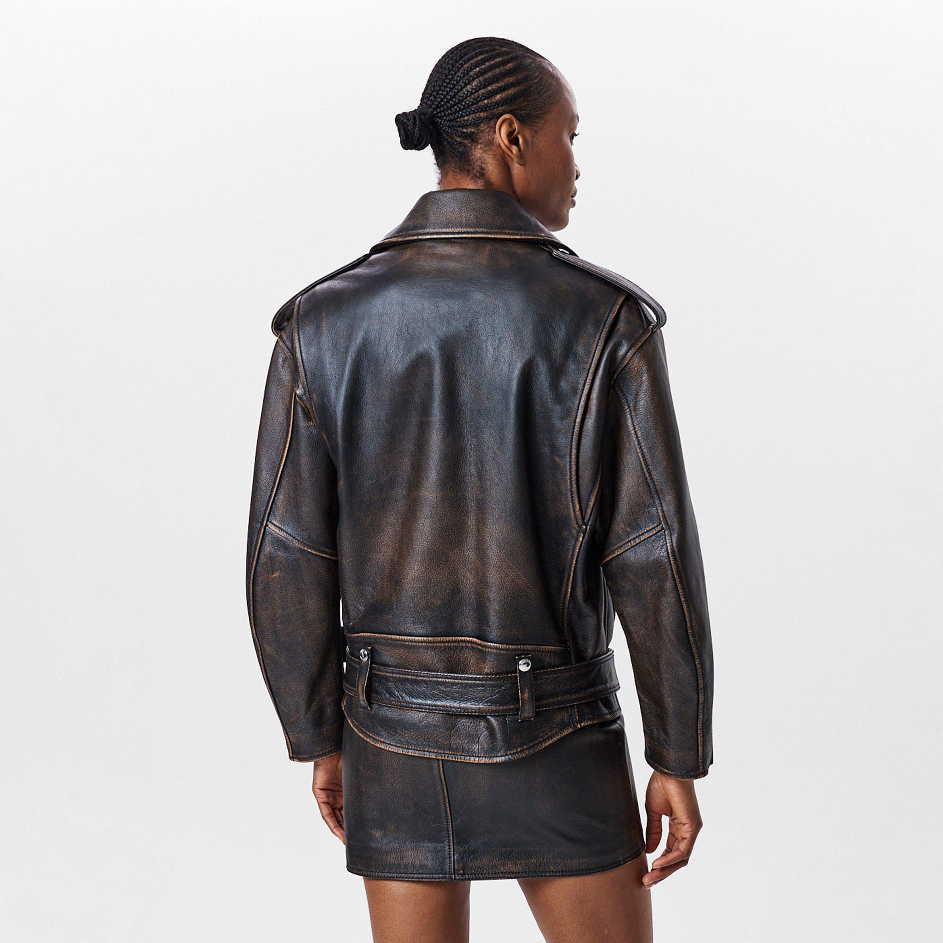 Dark Brown/Tan - Alexander McQueen - Women's Alex Peeling Textured Precision Tailored Leather Jacket - 4