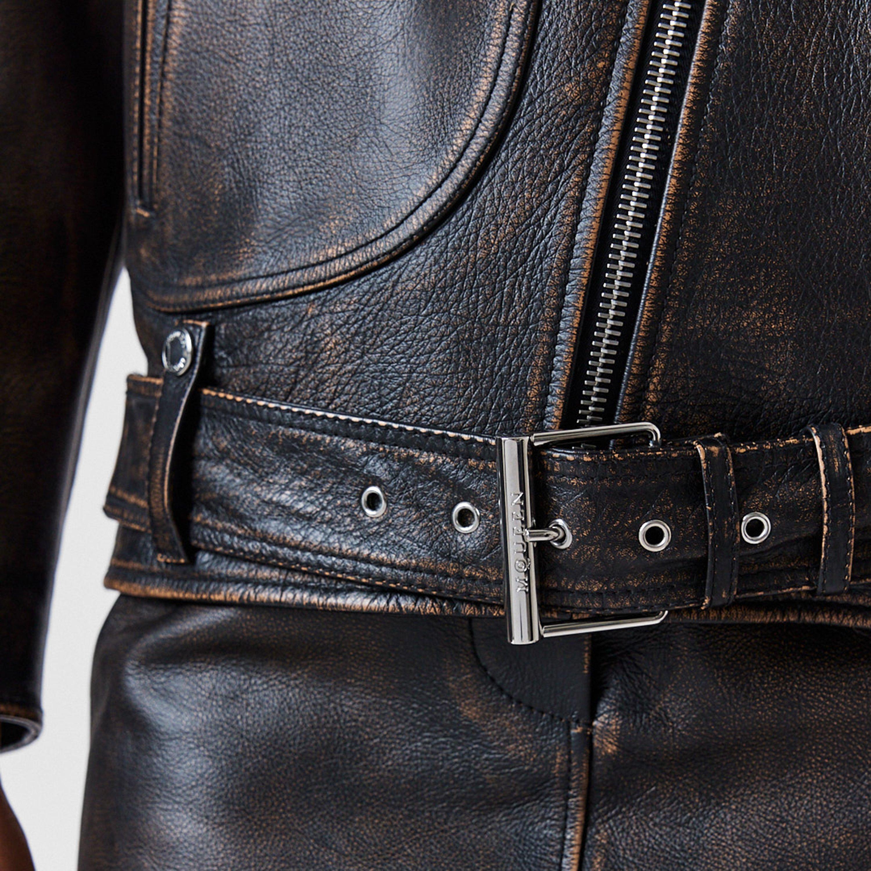 Dark Brown/Tan - Alexander McQueen - Women's Alex Peeling Textured Precision Tailored Leather Jacket - 5