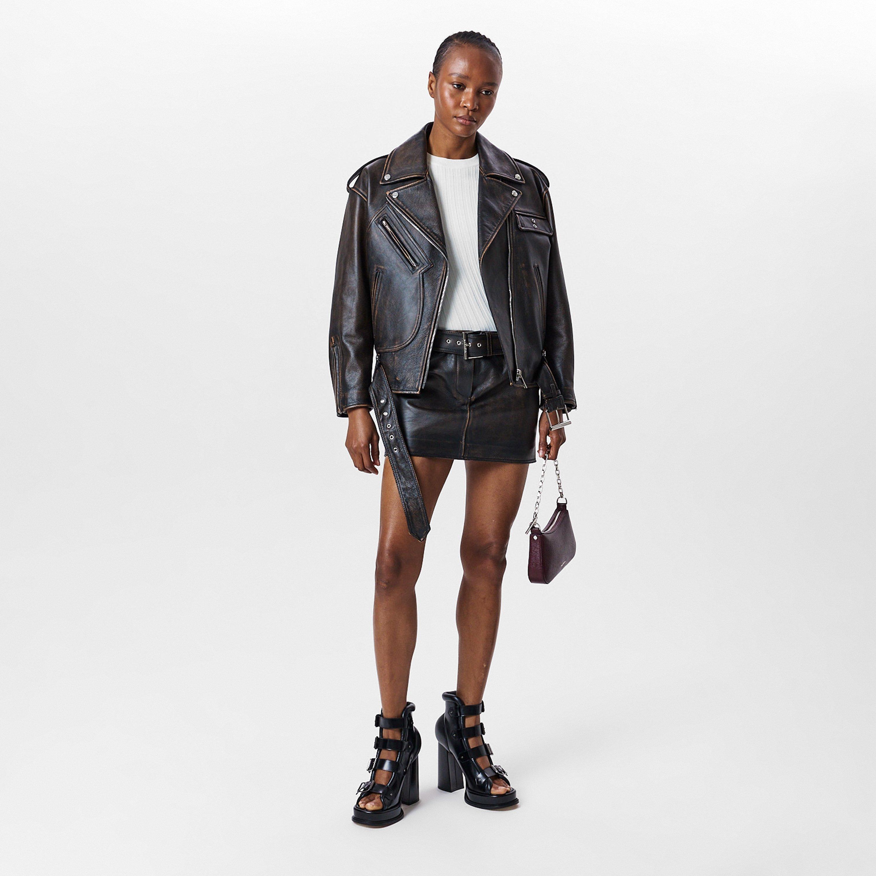 Dark Brown/Tan - Alexander McQueen - Women's Alex Peeling Textured Precision Tailored Leather Jacket - 6