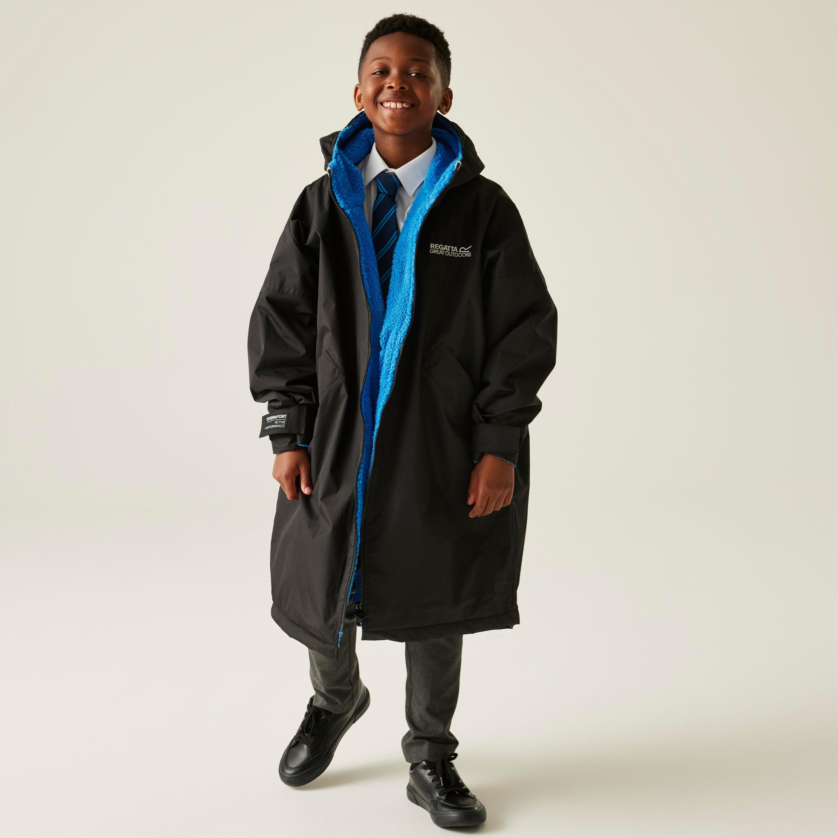 Zwart(OxfBl) - Regatta - Kids' Fleece Lined Oversized Fit Waterproof Robe - 3