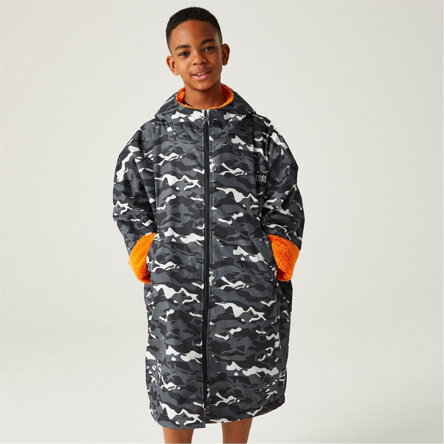 Regatta  Kids Fleece Lined Oversized Fit Waterproof Robe - Black Camo - 9-13yrs