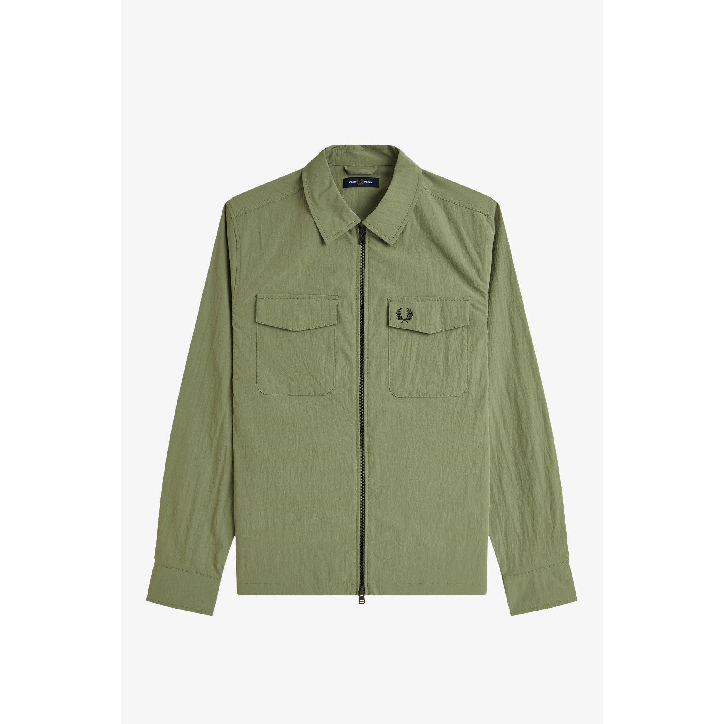 Fred Perry Men's Long Sleeve Zip Overshirt - Olive Mint X88 - 2XL