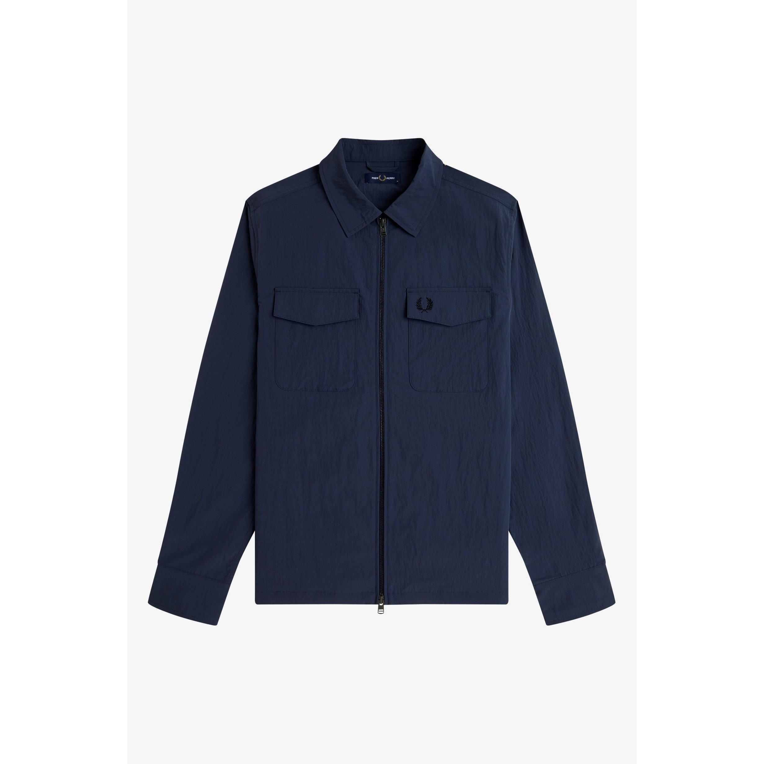 Fred Perry Men's Long Sleeve Zip Overshirt - Dk Airforce 738 - 2XL