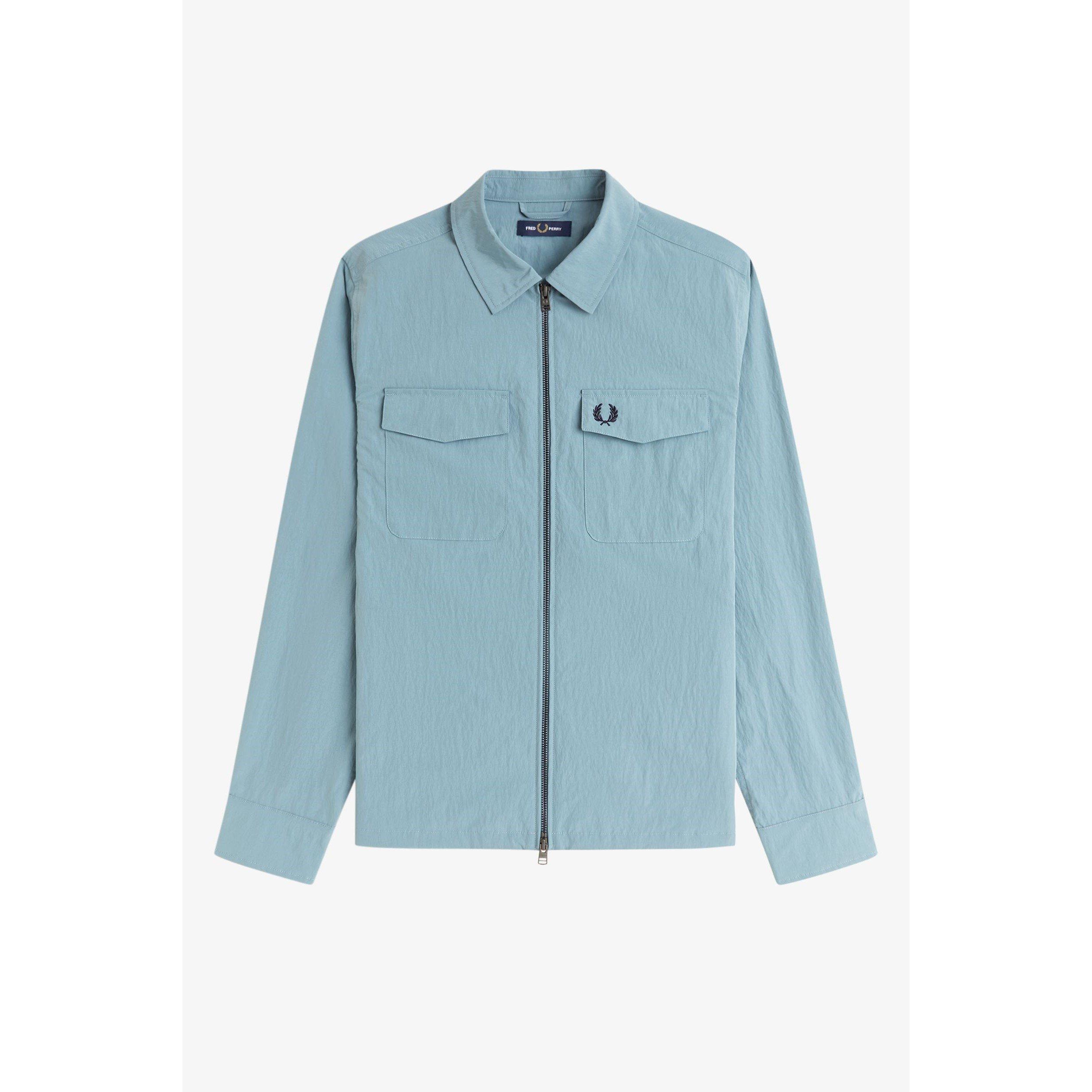 Fred Perry Men's Long Sleeve Zip Overshirt - Stock Blue Z20 - 2XL
