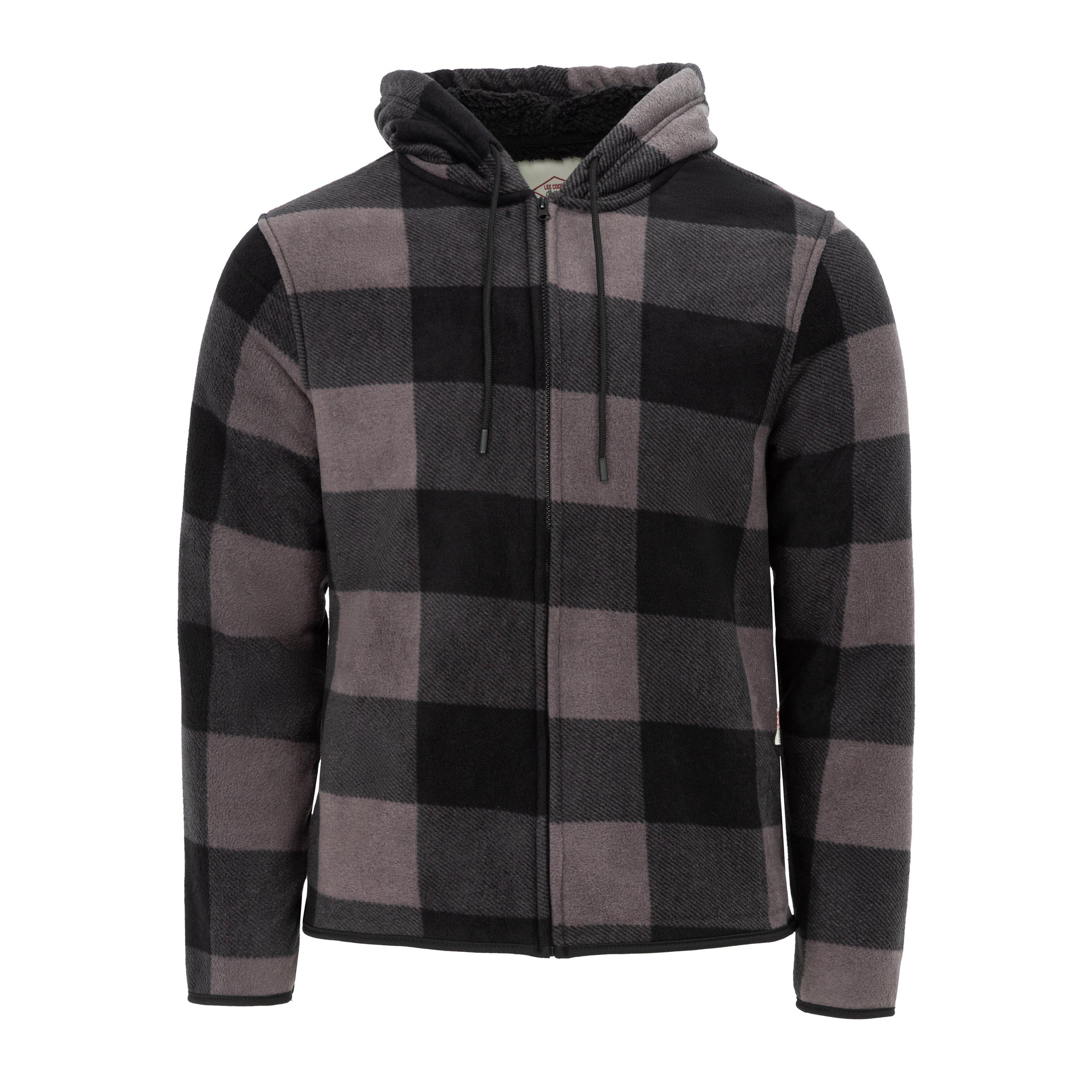 Lee Cooper Hooded Flannel Sherpa Fleece Long Sleeve Full Zip Overshirt