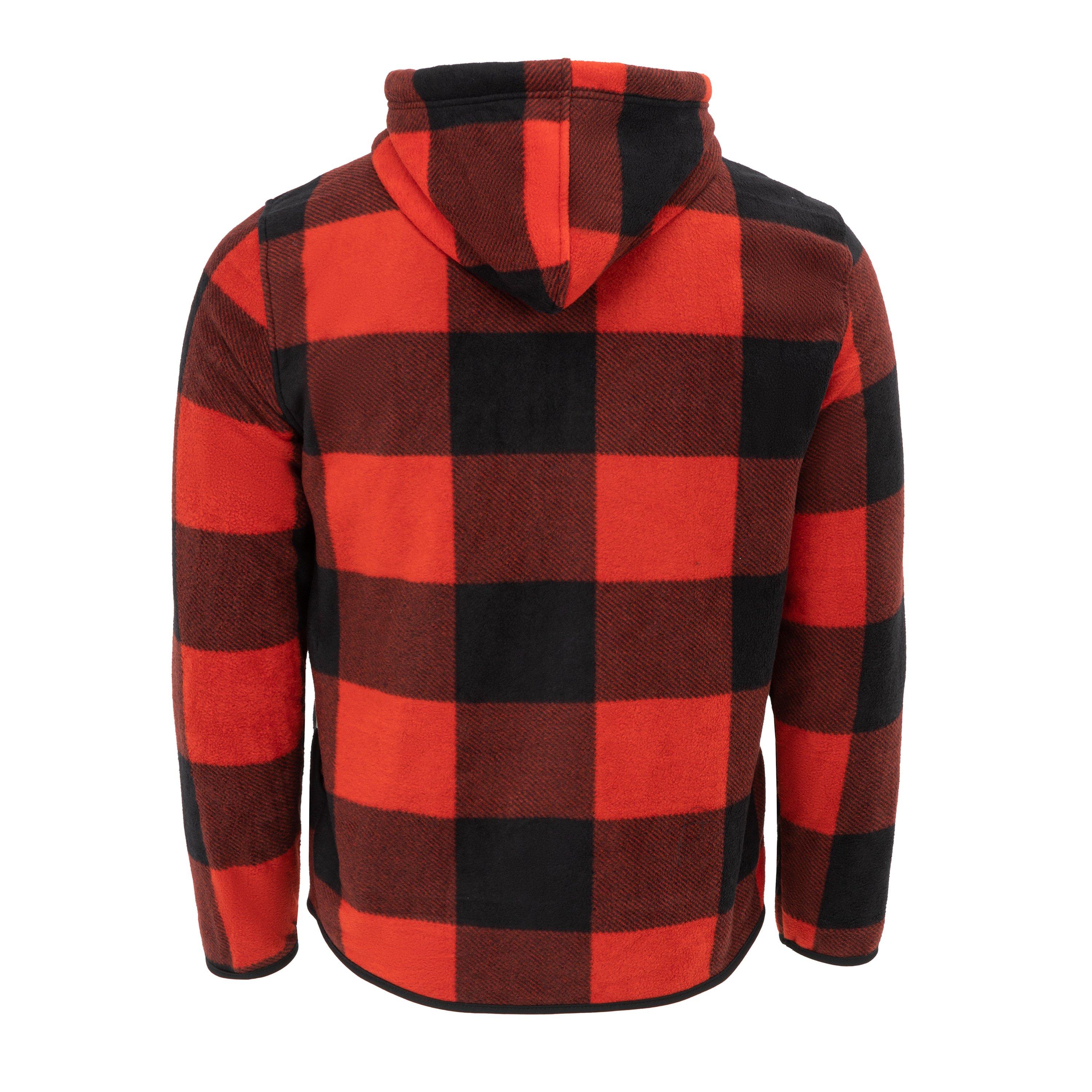 Red - Lee Cooper - Hooded Flannel Sherpa Fleece Long Sleeve Full Zip Overshirt - 2