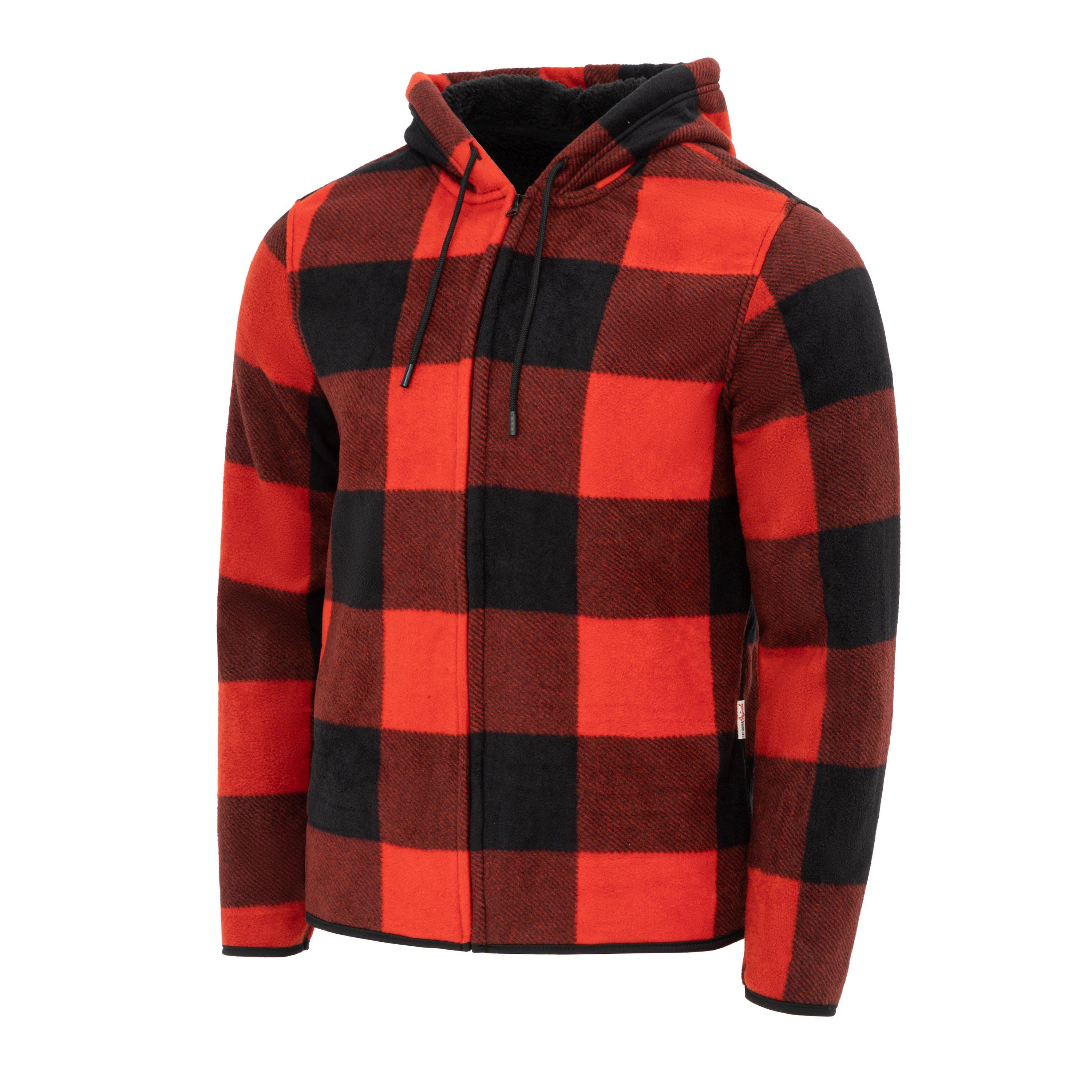 Red - Lee Cooper - Hooded Flannel Sherpa Fleece Long Sleeve Full Zip Overshirt - 3