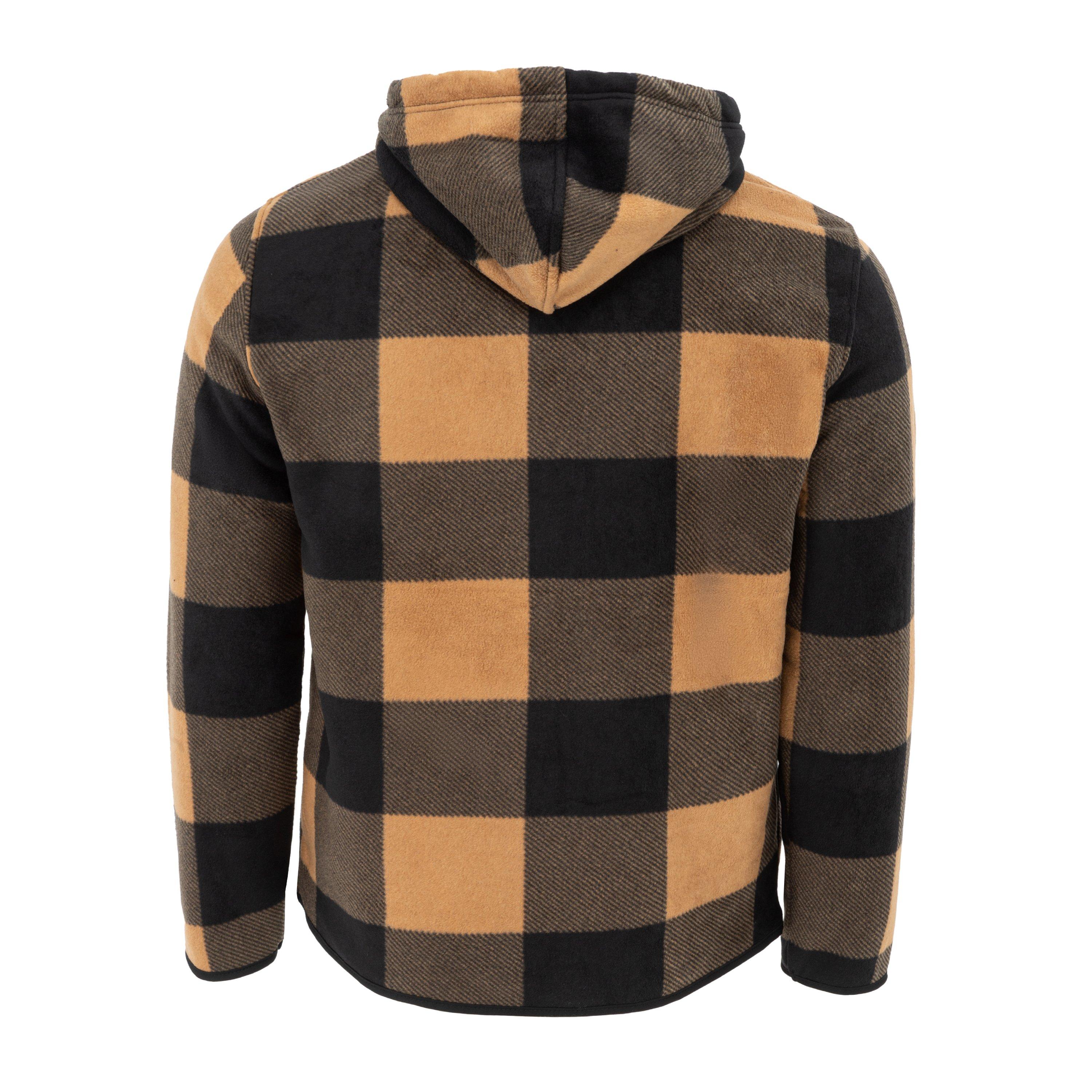 Yellow - Lee Cooper - Men's Hooded Flannel Sherpa Fleece Long Sleeve Full Zip Overshirt - 2