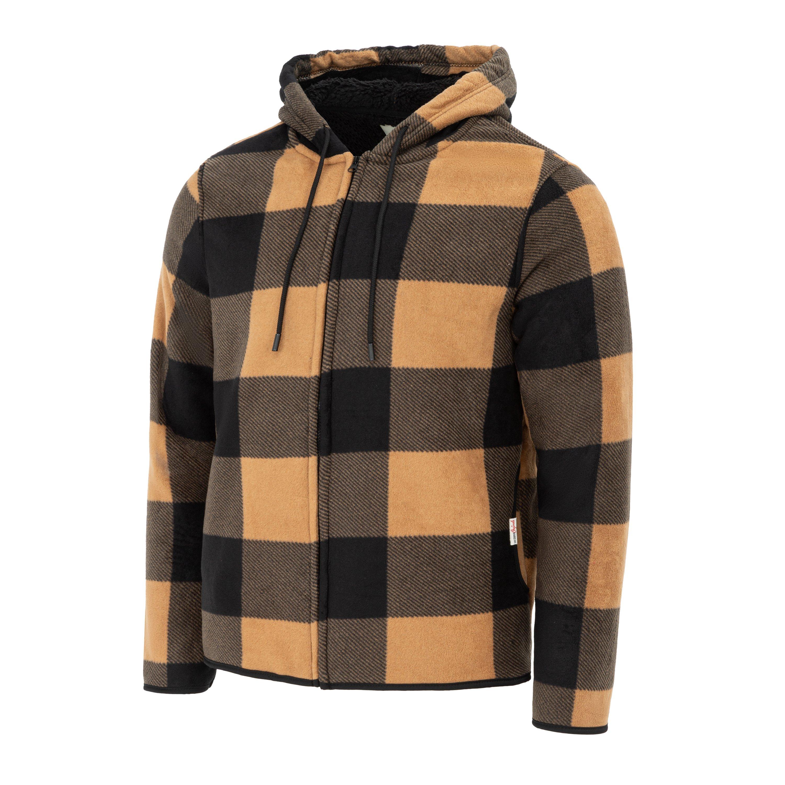 Yellow - Lee Cooper - Men's Hooded Flannel Sherpa Fleece Long Sleeve Full Zip Overshirt - 3