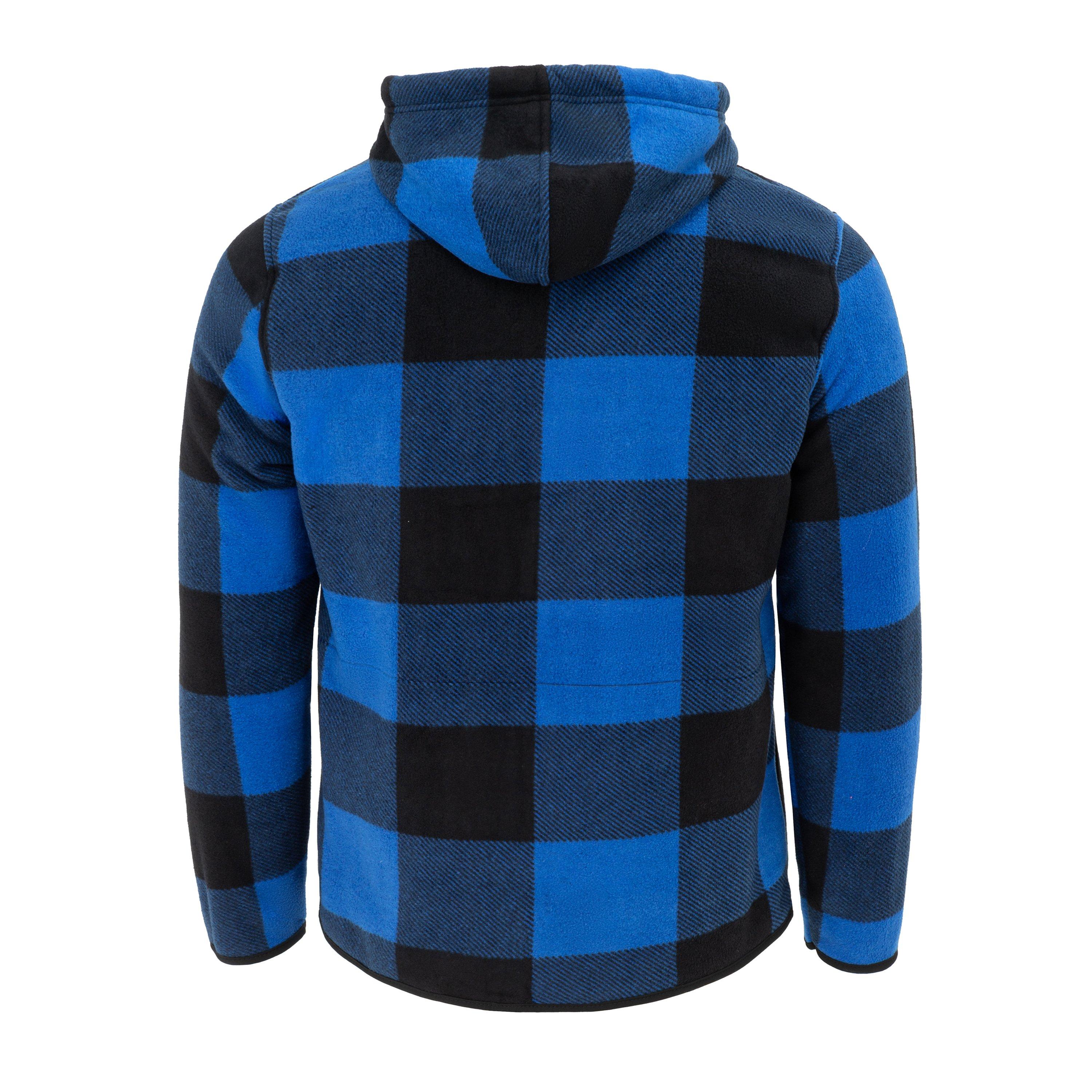 Blau - Lee Cooper - Men's Hooded Flannel Sherpa Fleece Long Sleeve Full Zip Overshirt - 2