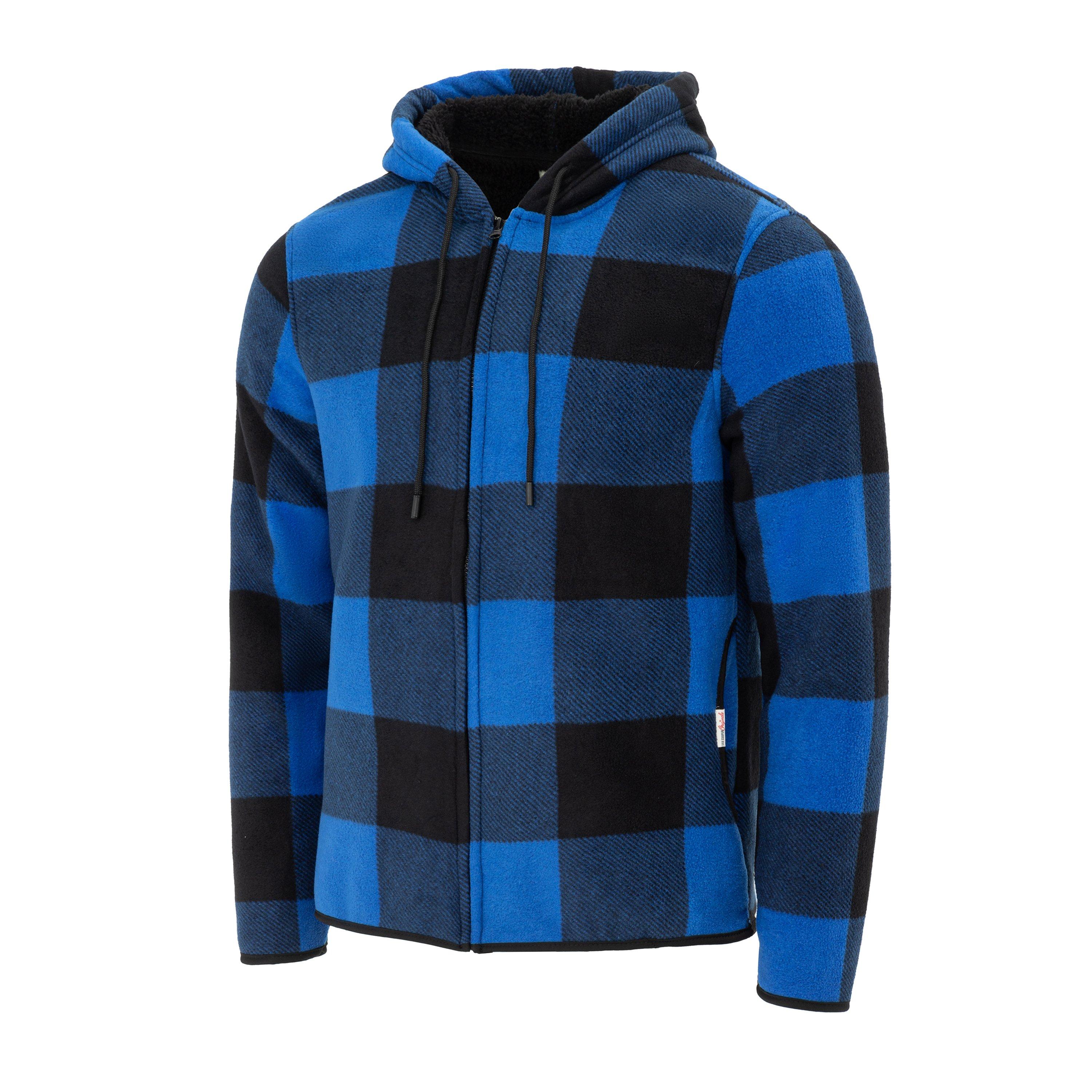Blau - Lee Cooper - Men's Hooded Flannel Sherpa Fleece Long Sleeve Full Zip Overshirt - 3