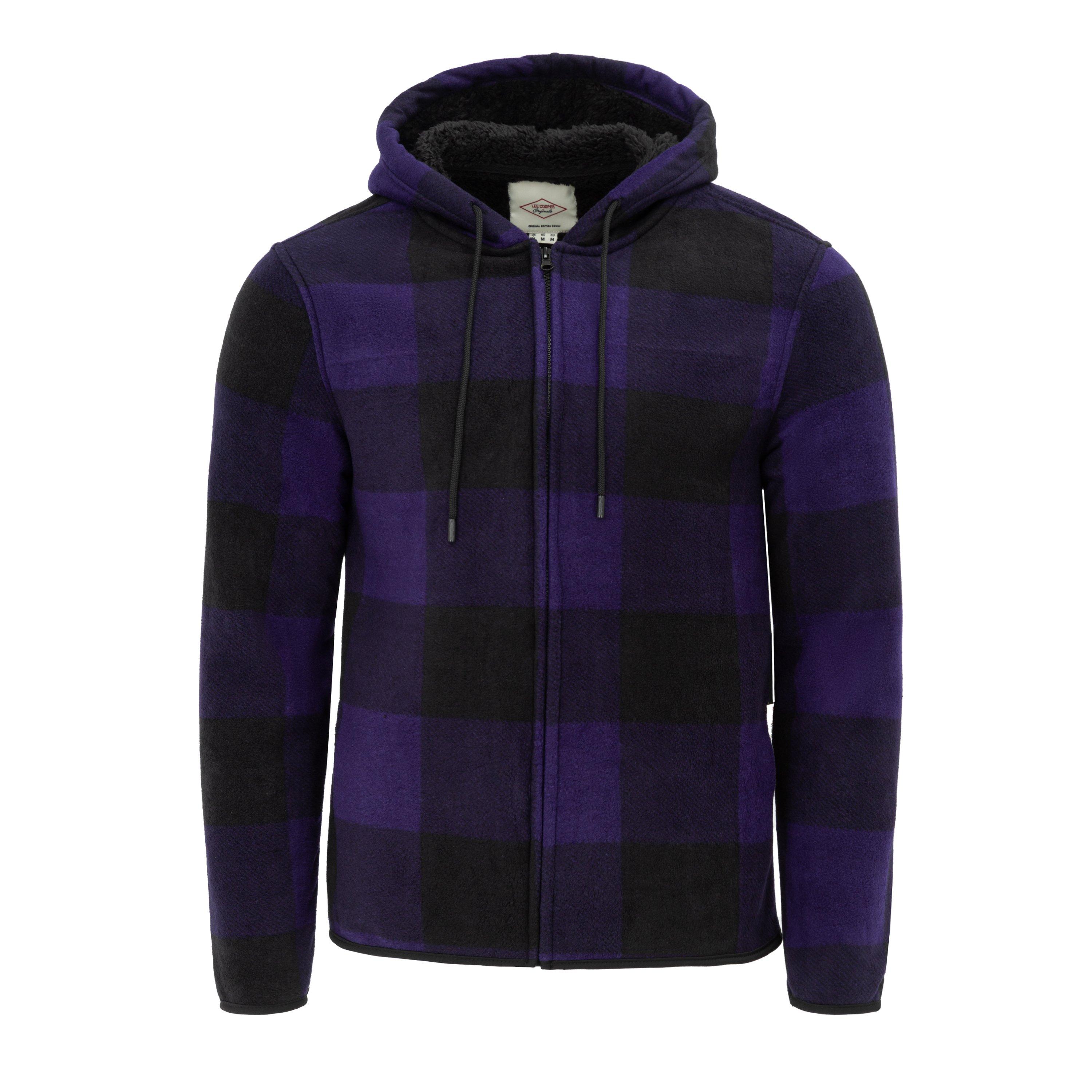 Lee Cooper Hooded Flannel Sherpa Fleece Long Sleeve Full Zip Overshirt