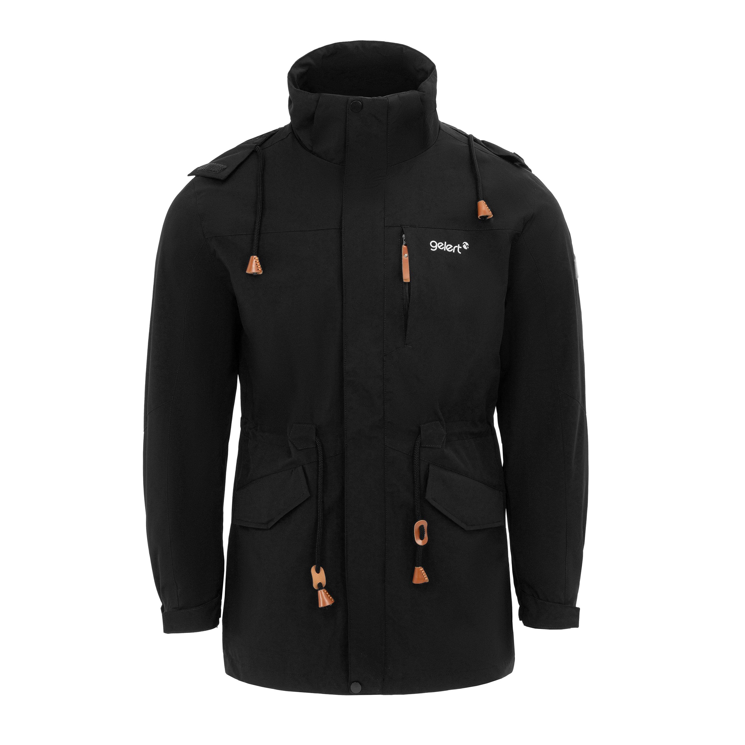 Black - Gelert - Men's Wind Resistant Fleece Lined Detachable Hood Long Sleeve Full Zip Hoodie - 1