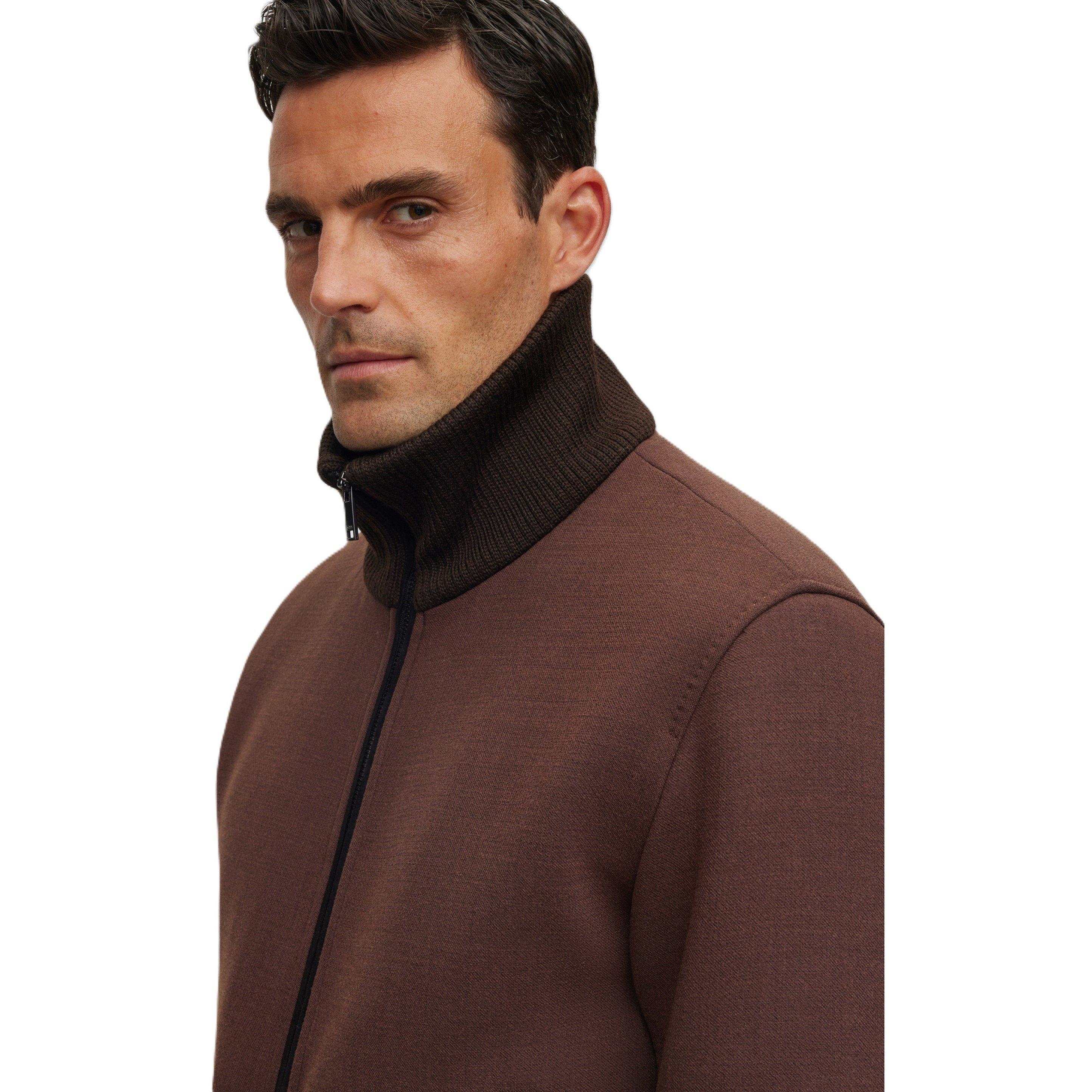 Brown - Boss - Men's Calim Ribbed Trim Bomber Jacket - 3