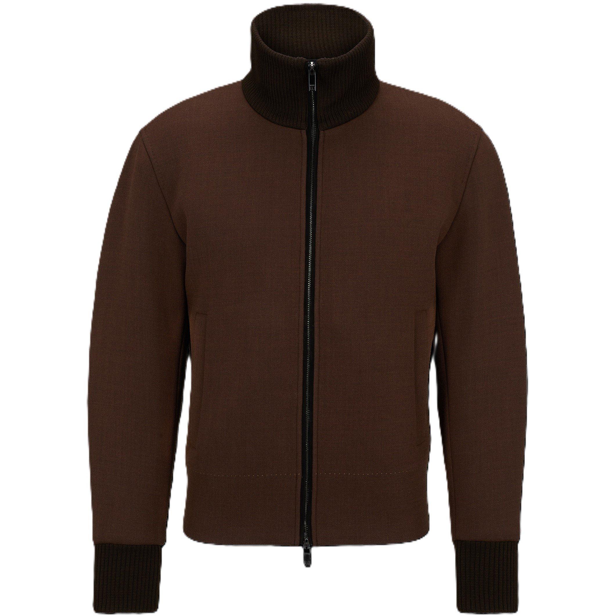 Brown - Boss - Men's Calim Ribbed Trim Bomber Jacket - 4