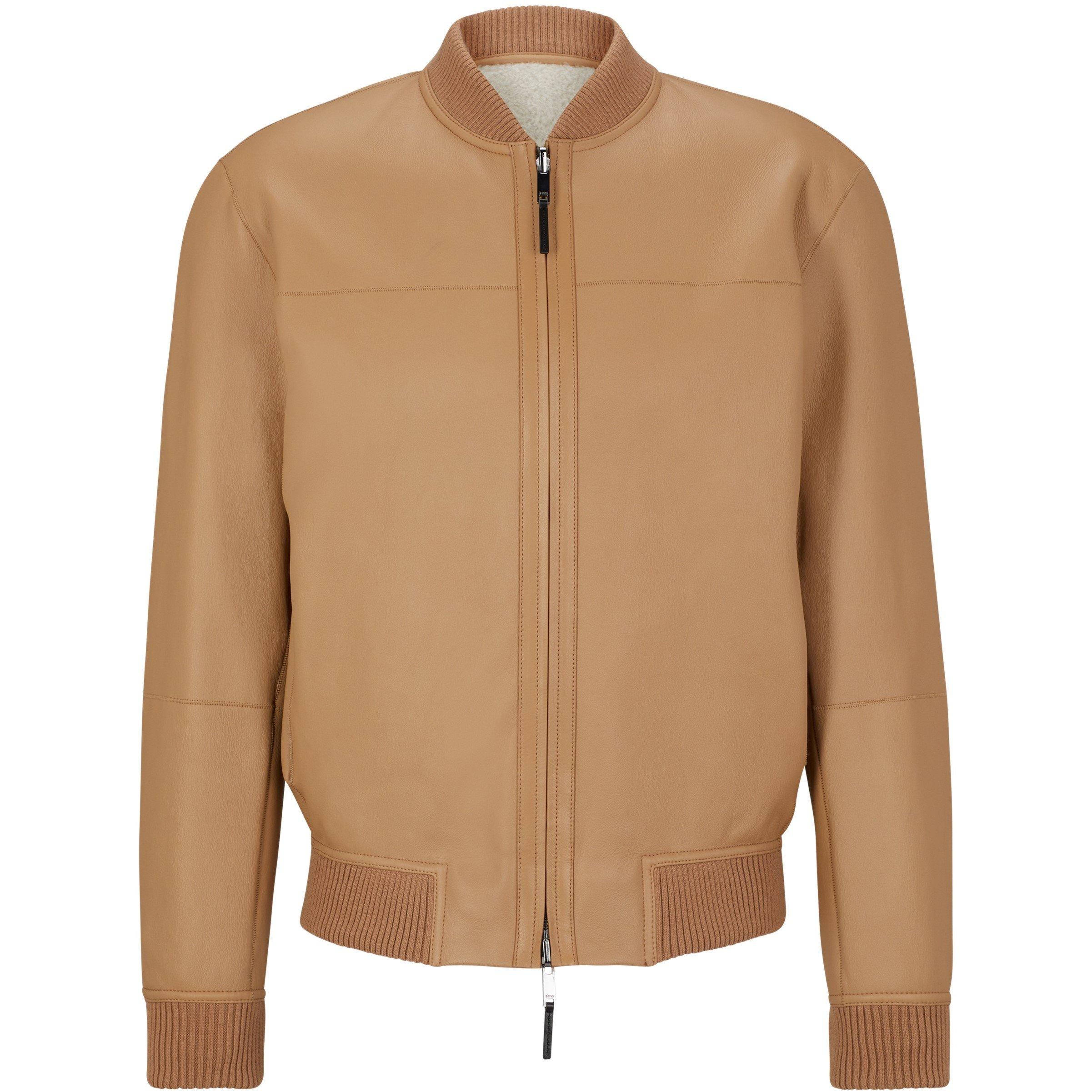 Beige - Boss - Men's L Mersib Leather Jacket - 4