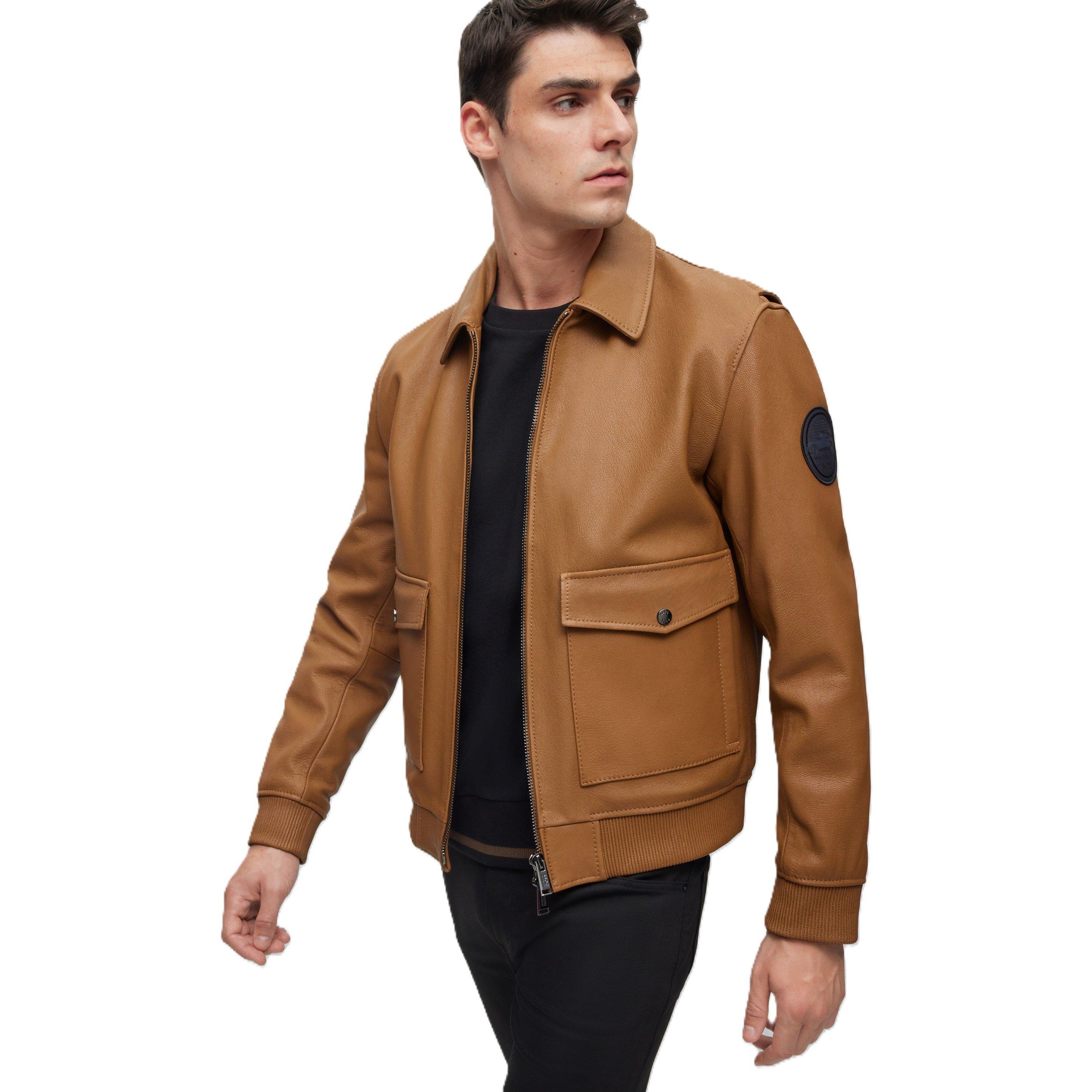 Brown - Boss - Men's Mylen Ps Leather Jacket - 4
