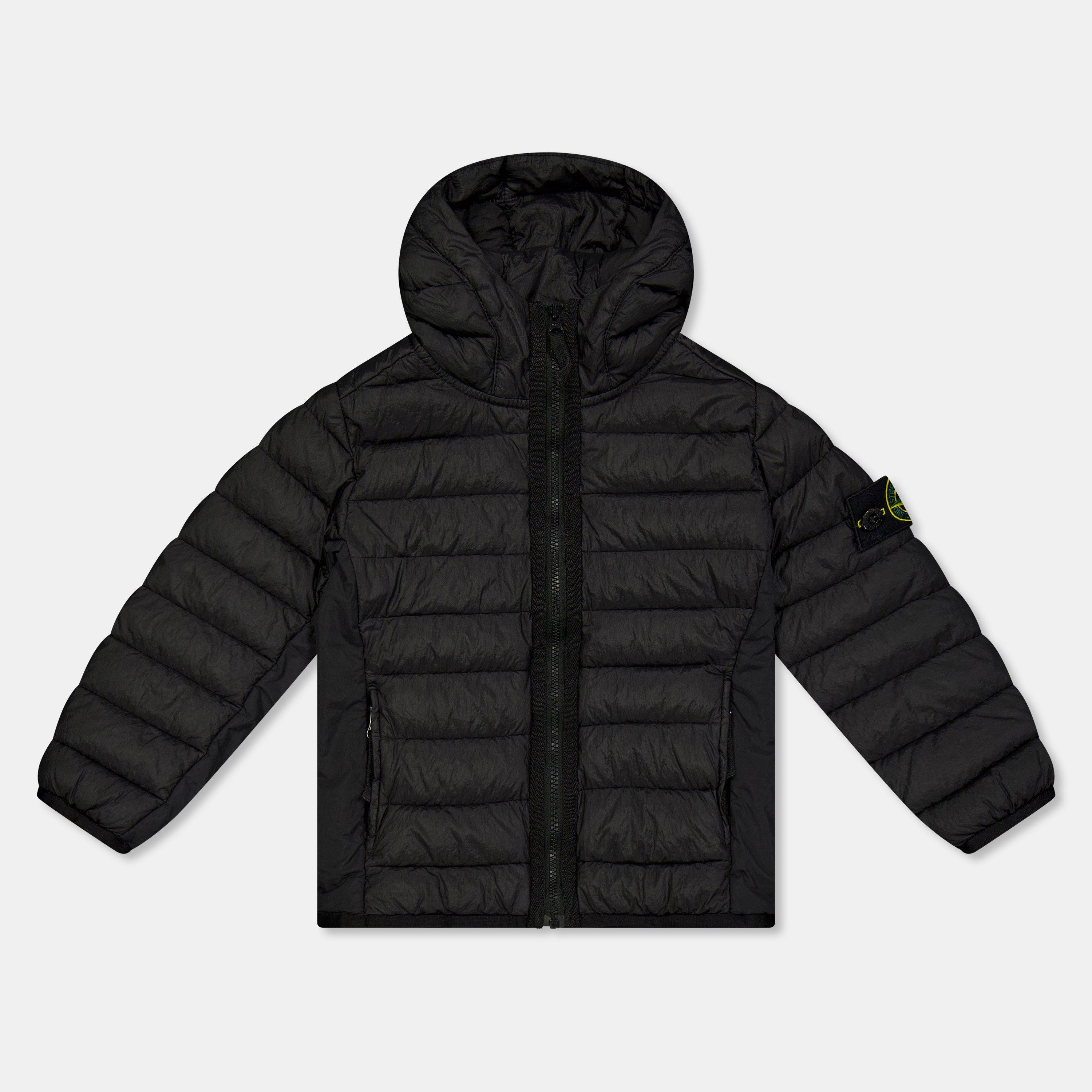Black V0029 - Stone Island - Kids' Loom Duck Down Hooded Short Puffer Jacket - 1